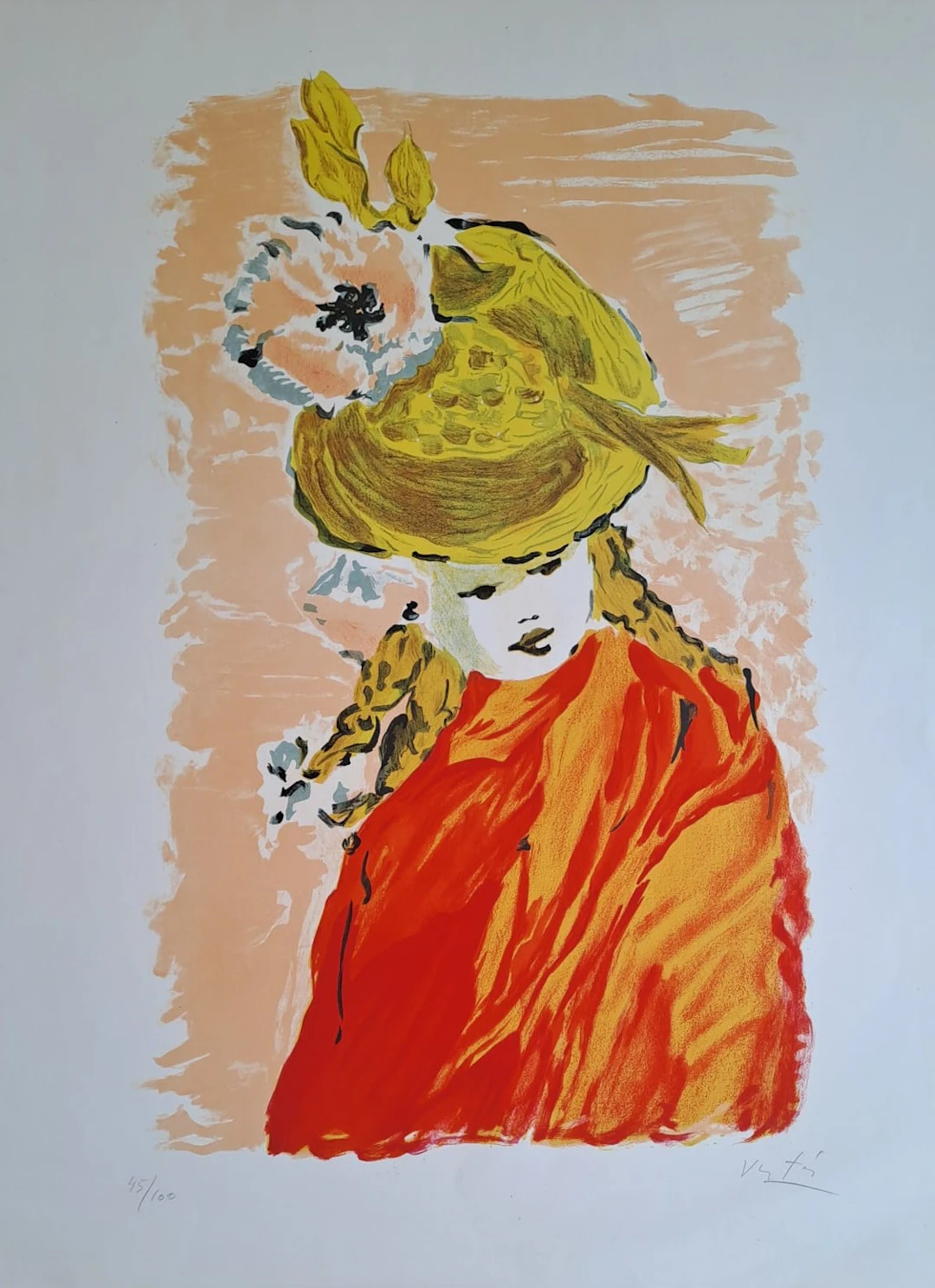 Marcel Vertès - Femme au chapeau de paille - Lithographie originale