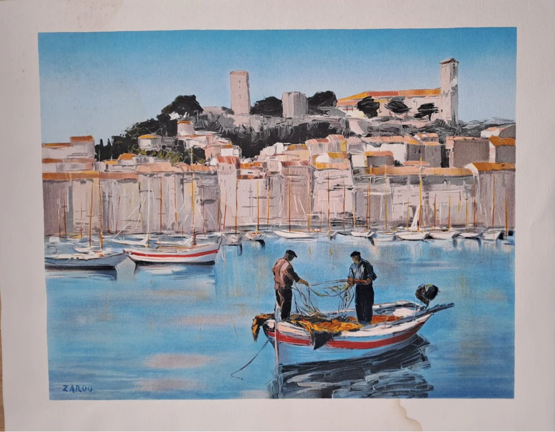 Zarou - Le port de Cannes - Lithographie originale signée