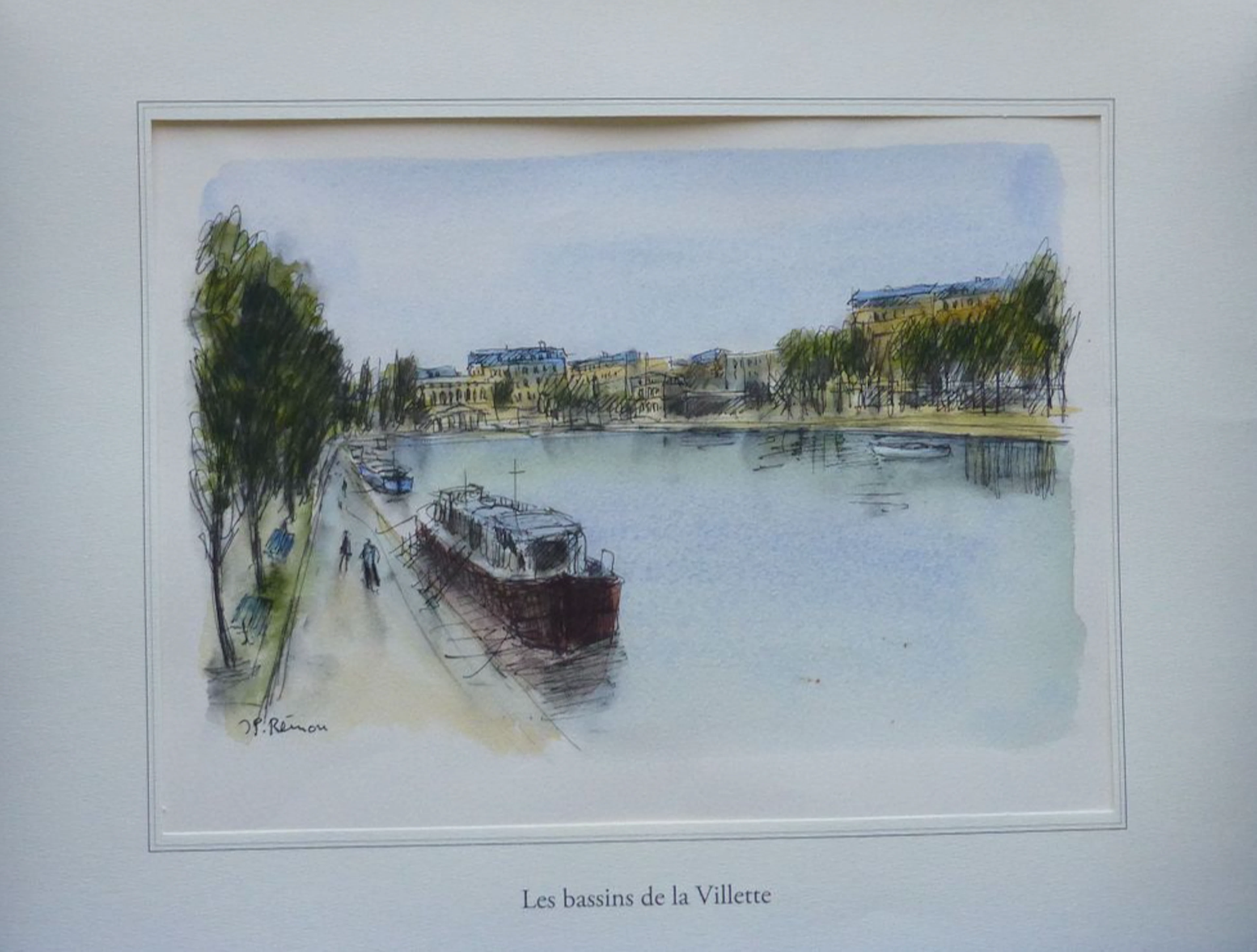 Jean Pierre REMON - Les Bassins de la Villette, 2010 - Aquarelle signée