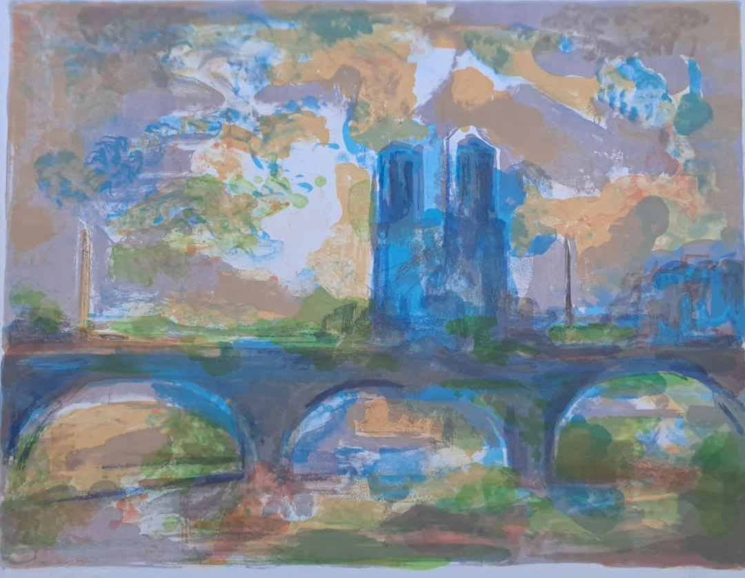 Jean Marzelle - Notre Dame bleue Paris - Lithographie signée et justifiée
