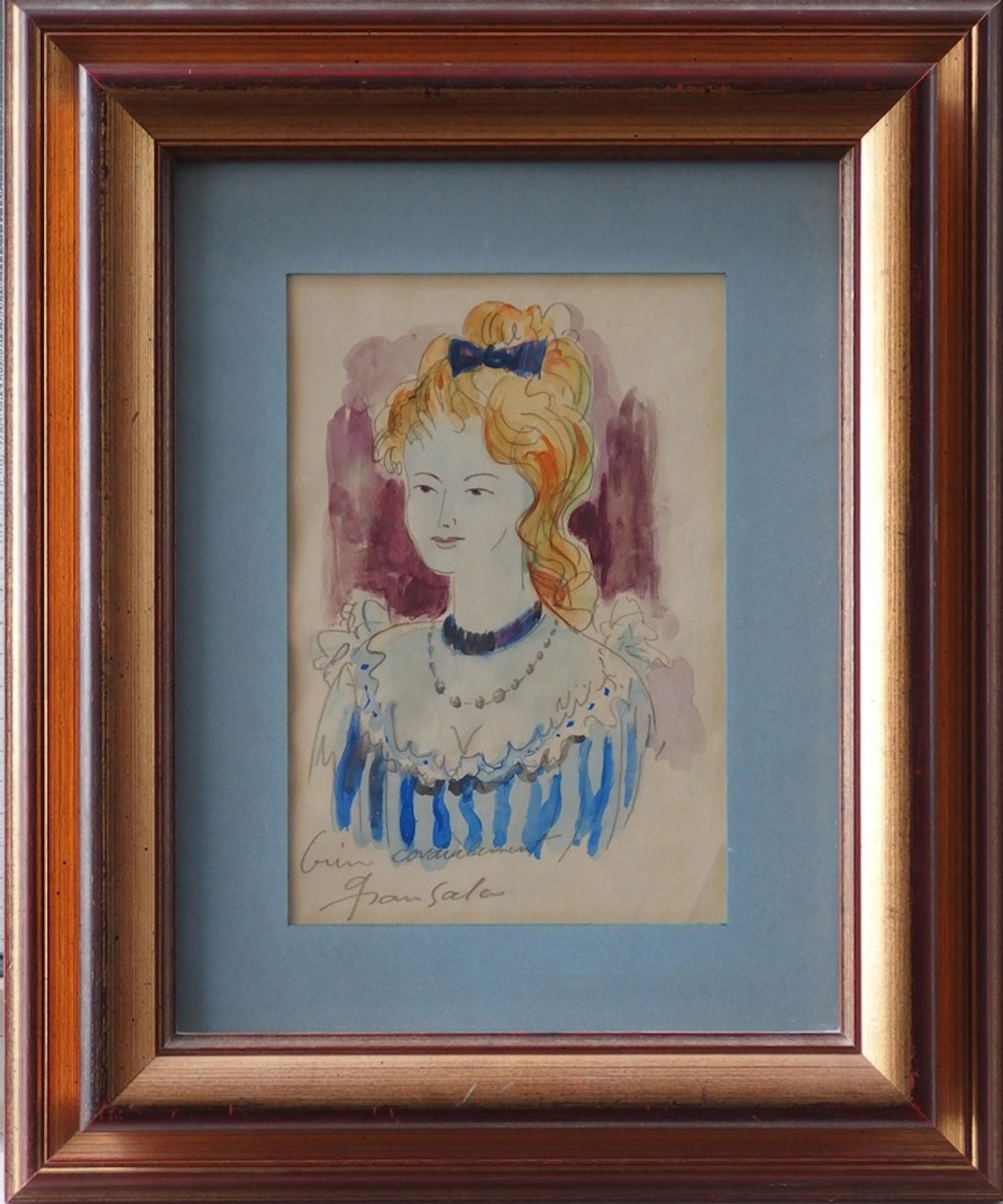 Emilio GRAU SALA : Jeune fille blonde - Aquarelle originale signée