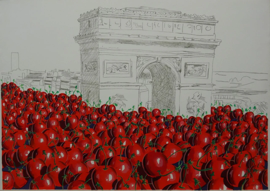 Jacques HALBERT - Paris envahi par les cerises, 1979 - Lithographie signée