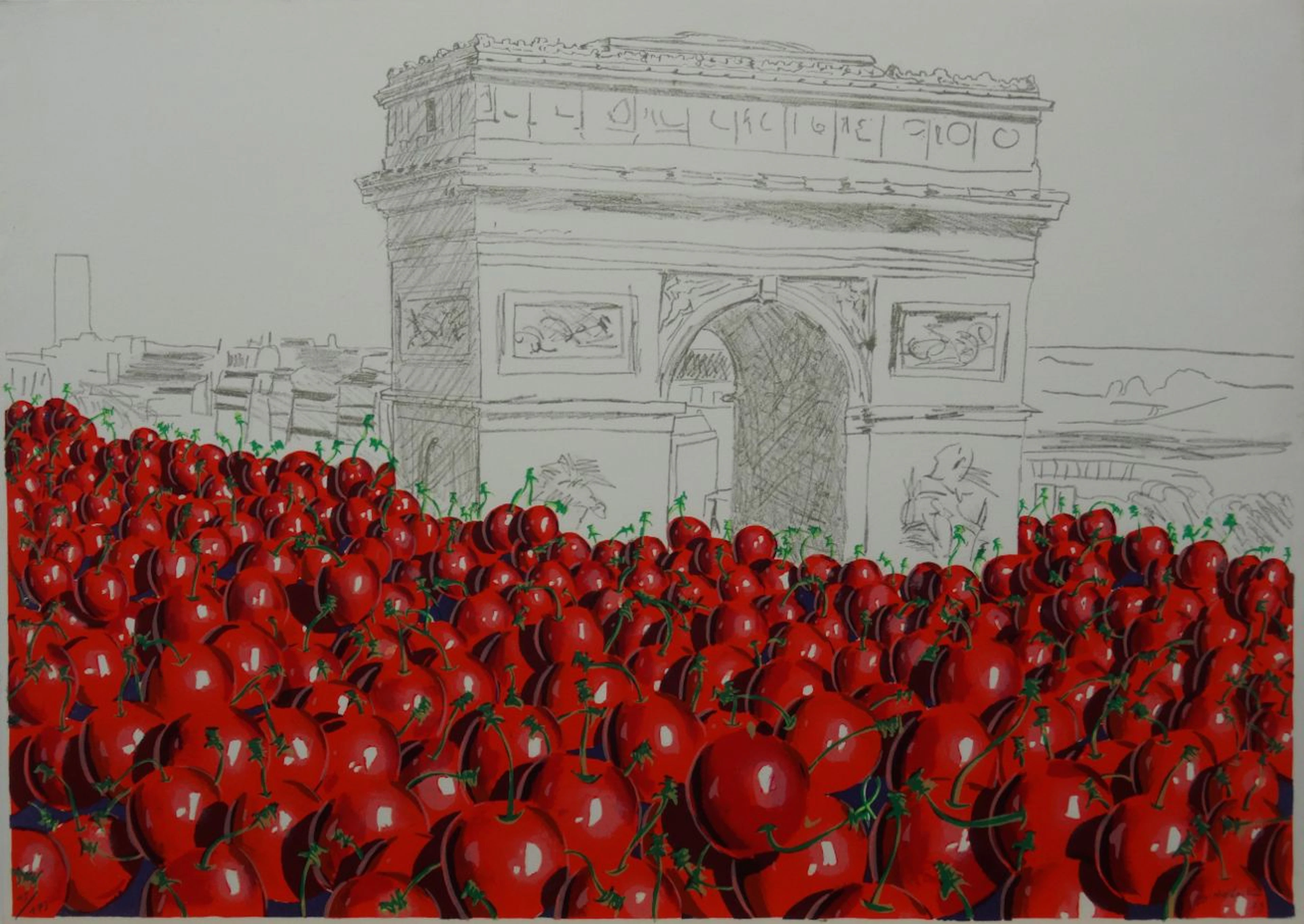 Jacques HALBERT - Paris envahi par les cerises, 1979 - Lithographie signée