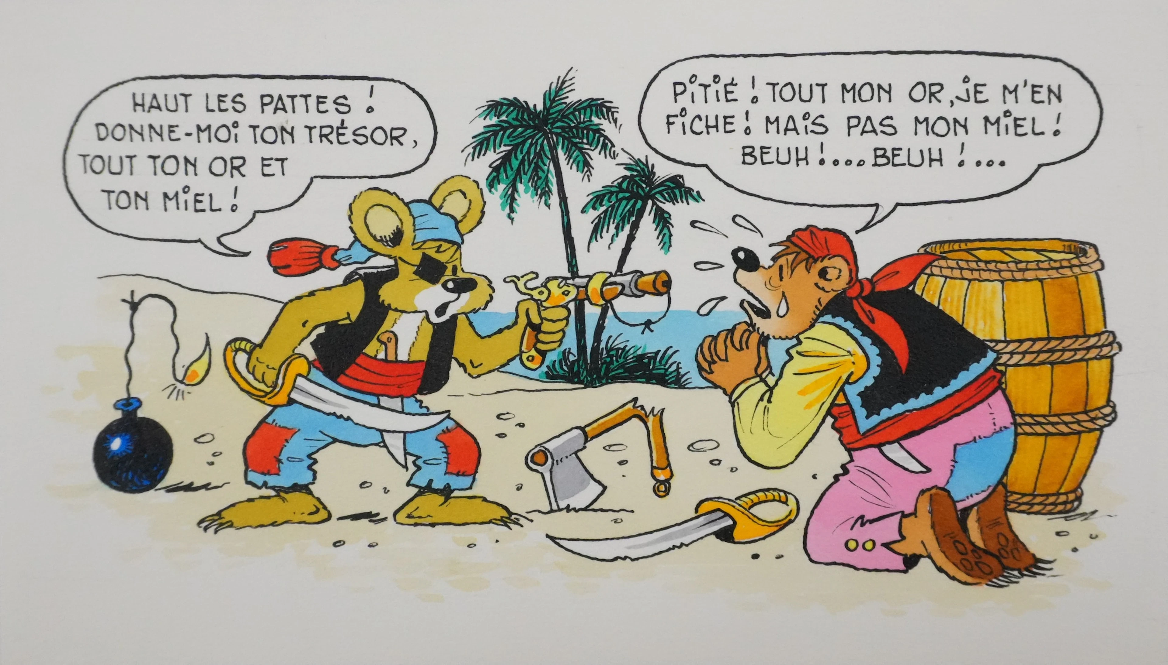 Roger BUSSEMEY : Nestor et Nestorine jouent aux pirates, Aquarelle originale