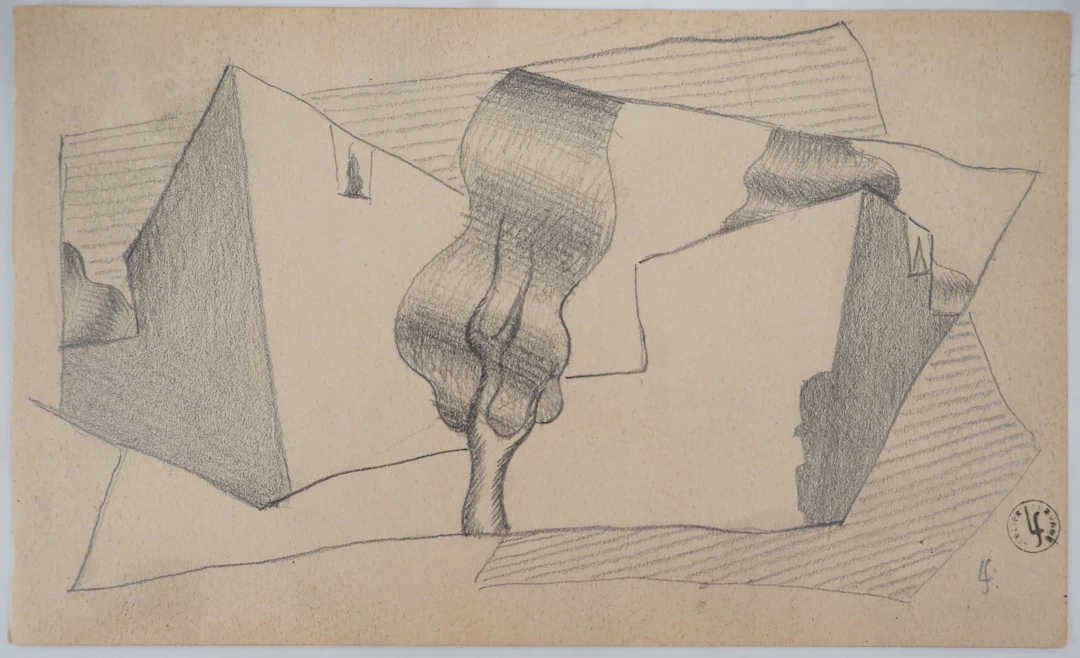 Léopold SURVAGE - Paysage cubiste - Dessin original, Signé