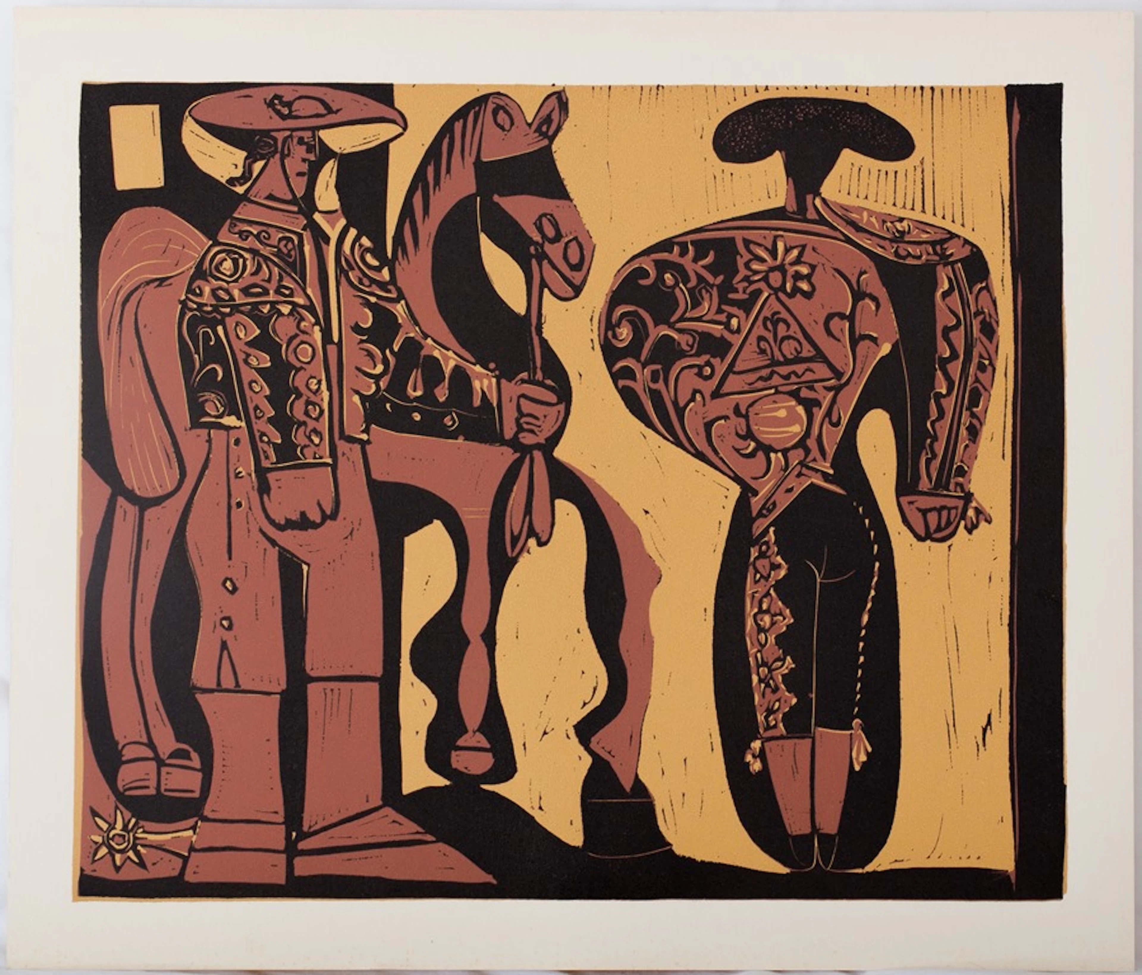 Pablo PICASSO : Picador et Torero - Linogravure (1962)