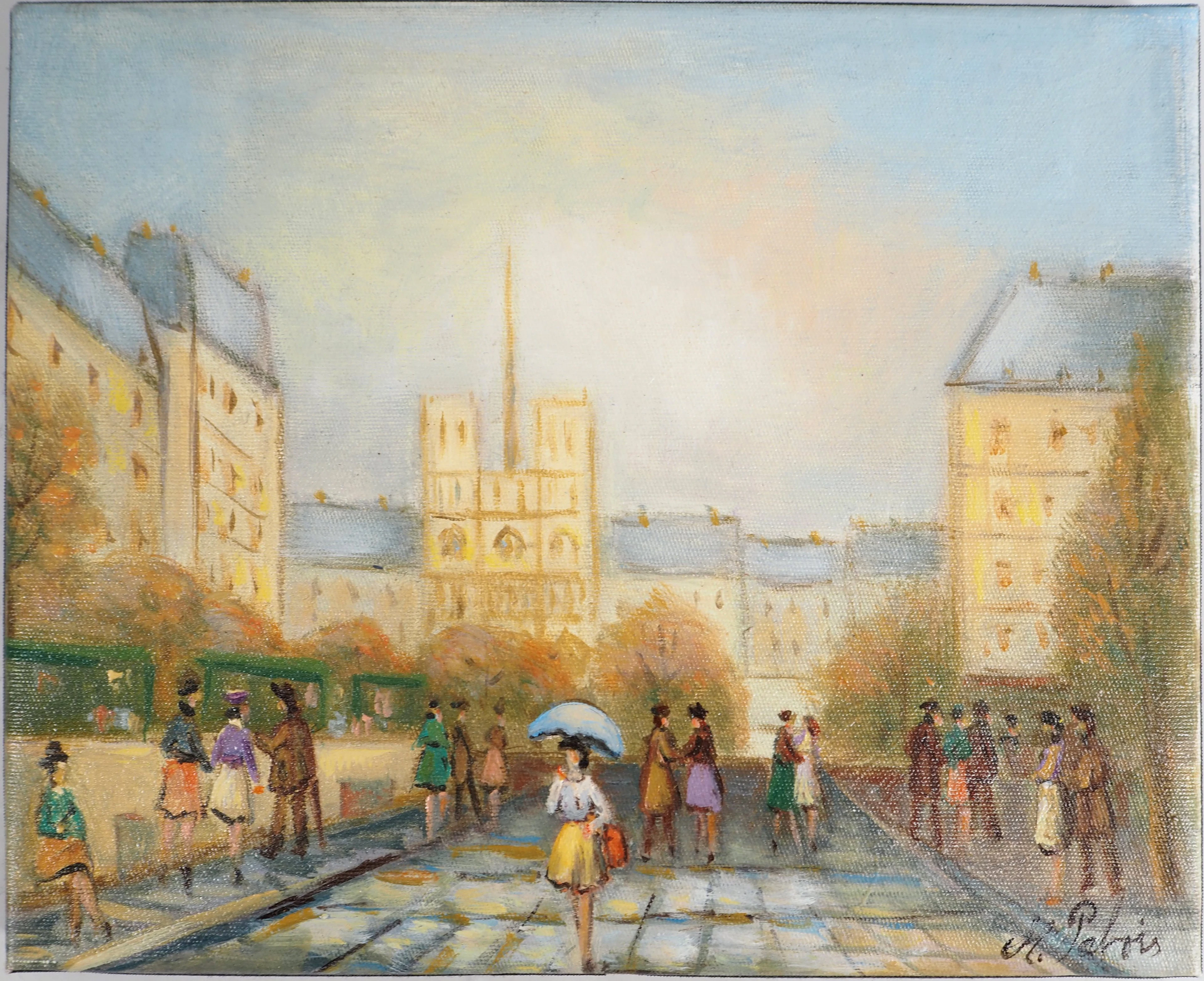 Michel PABOIS - Parisiens au coeur du quartier Saint-Michel - Huile