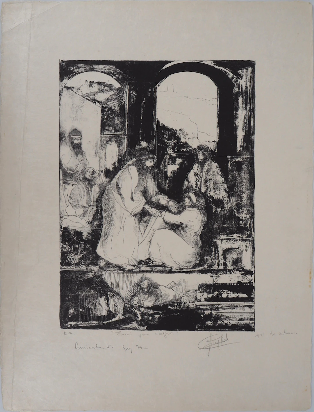 Guy RIBES : Visite - Lithographie et gravure originale signée