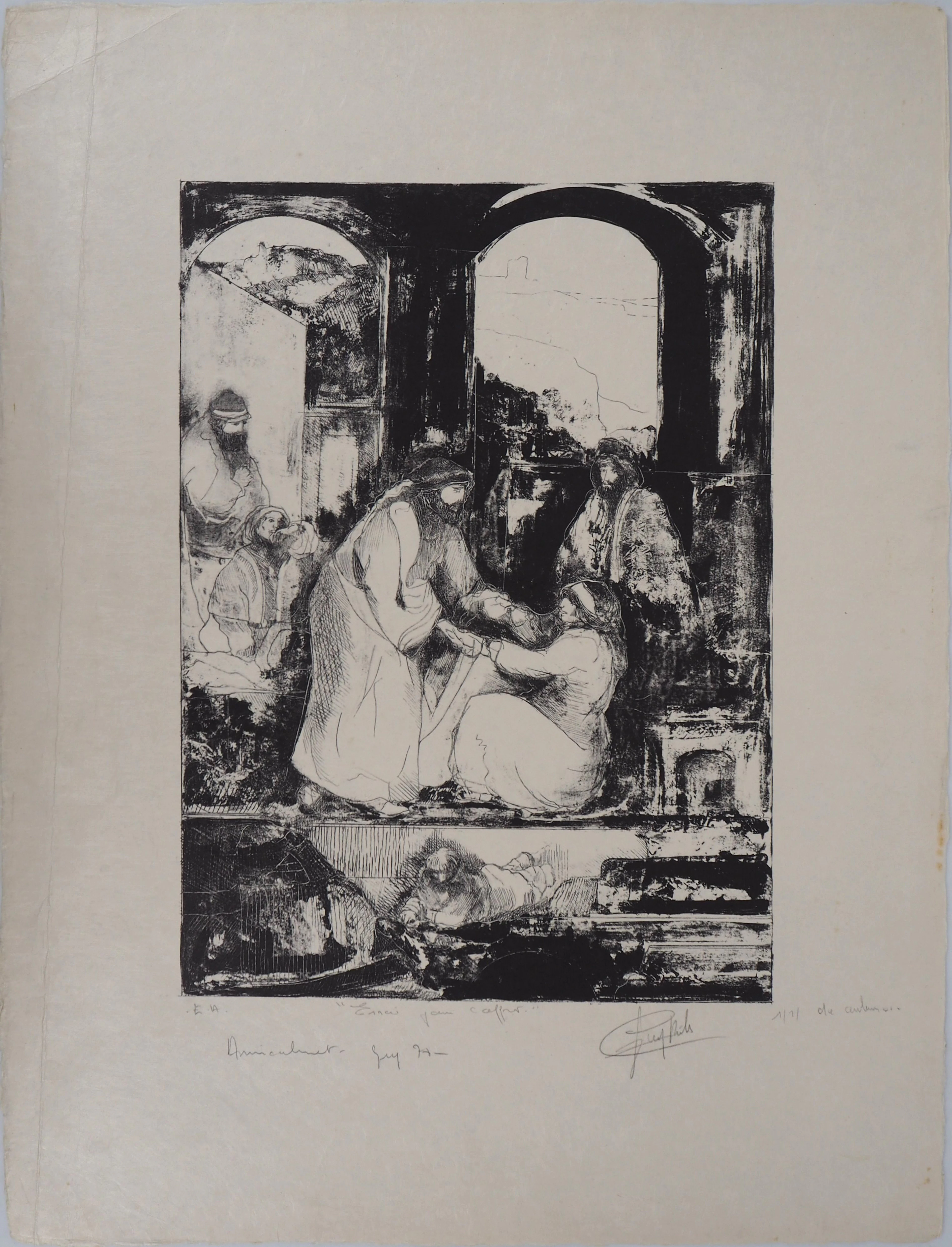 Guy RIBES : Visite - Lithographie et gravure originale signée