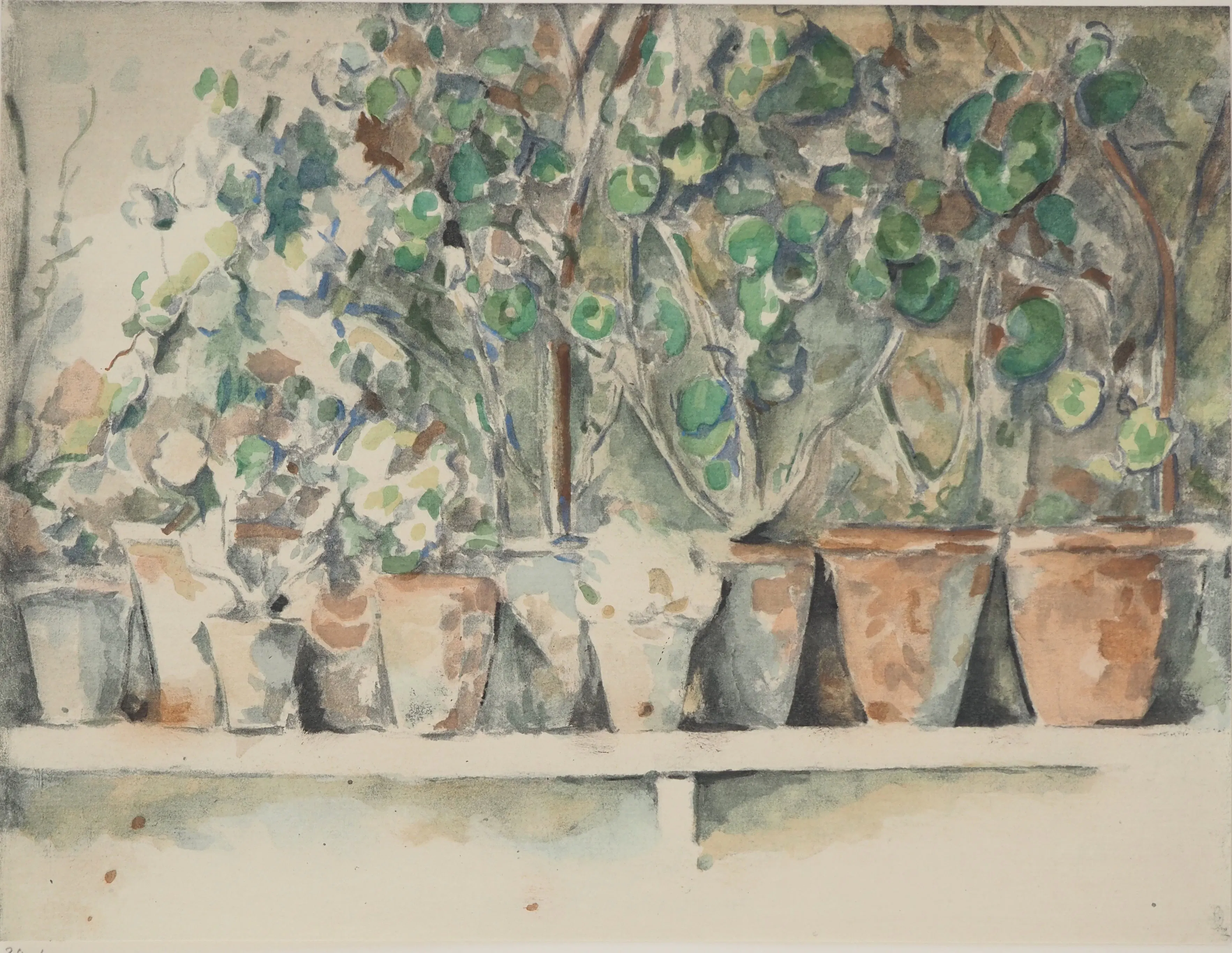 Paul CEZANNE : Les pots de géraniums, Lithographie et pochoir