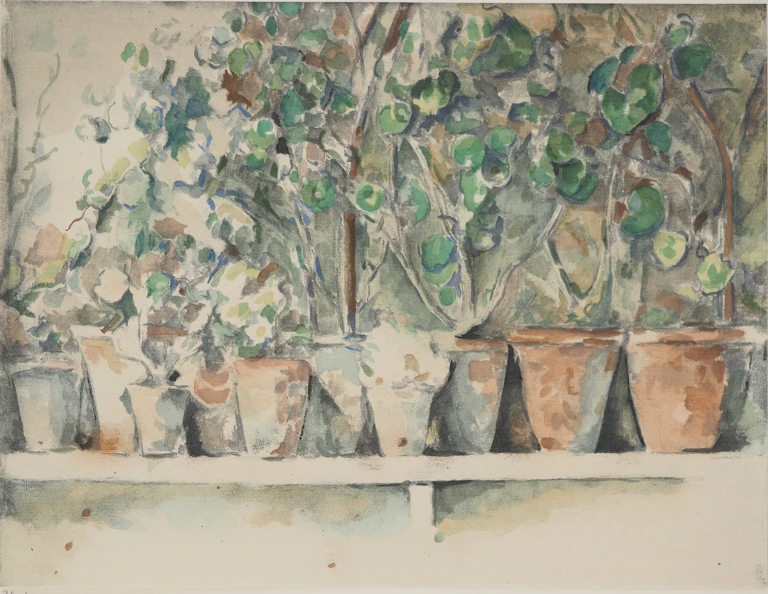 Paul CEZANNE : Les pots de géraniums, Lithographie et pochoir