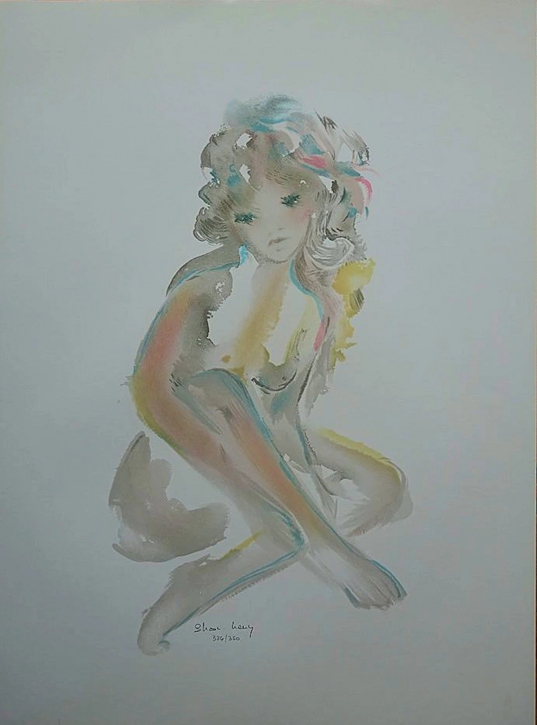Shan MERRY - Jeune fille accroupie - Lithographie originale signée