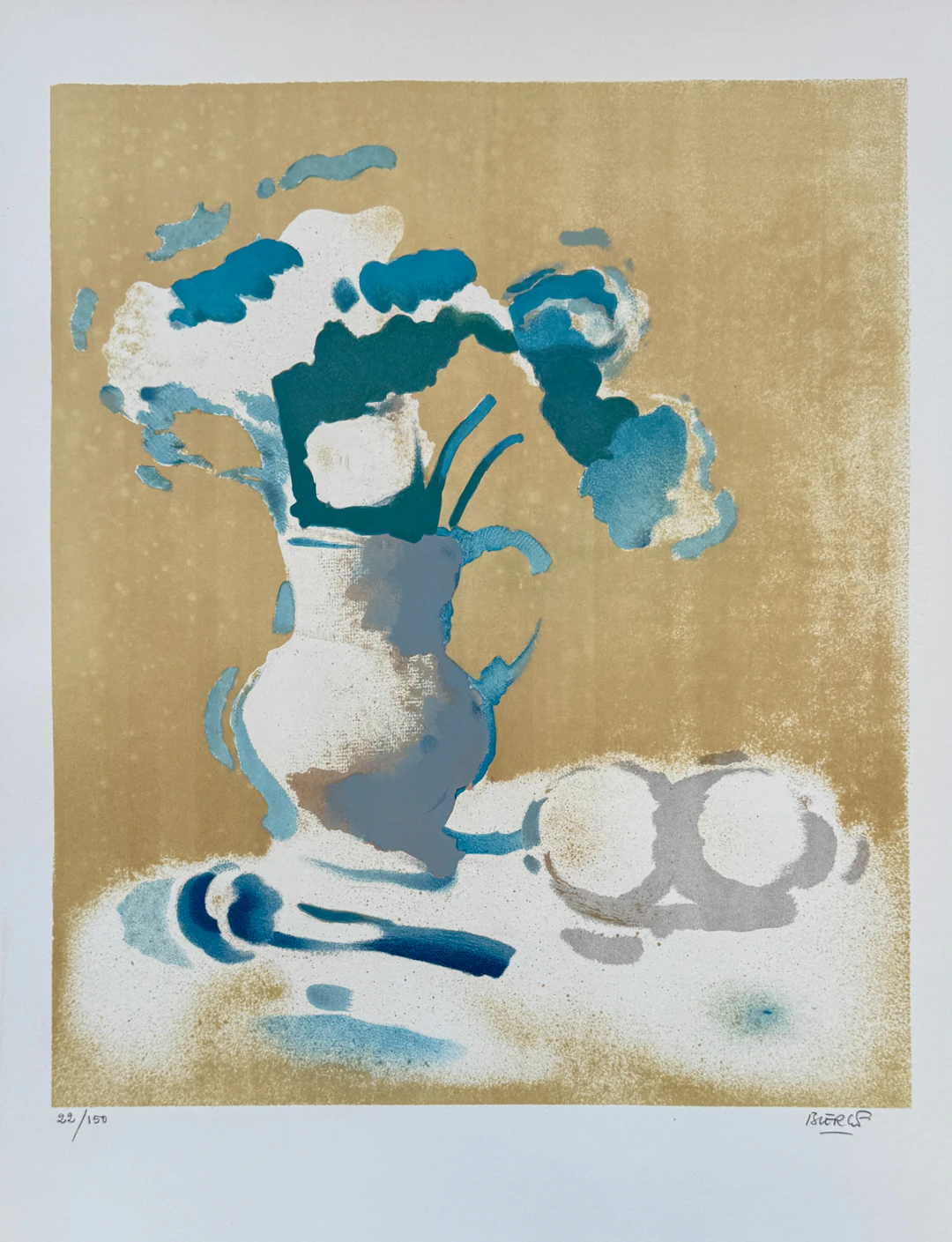Roland Bierge - Le bouquet de fleurs - Lithographie originale signée