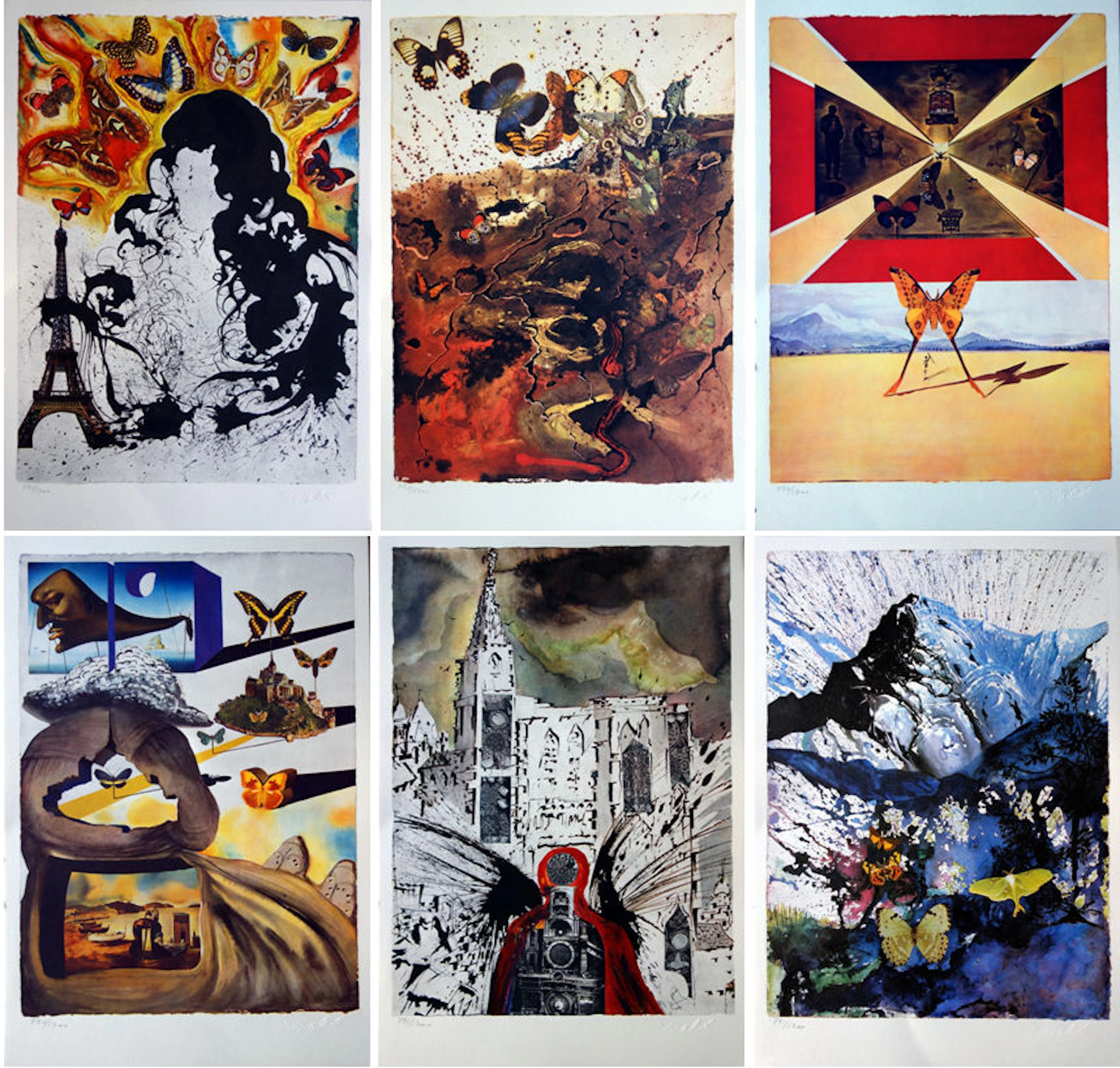 Salvador DALI : Suite Papillon, SNCF, 6 lithographies signées (Petits modèles)