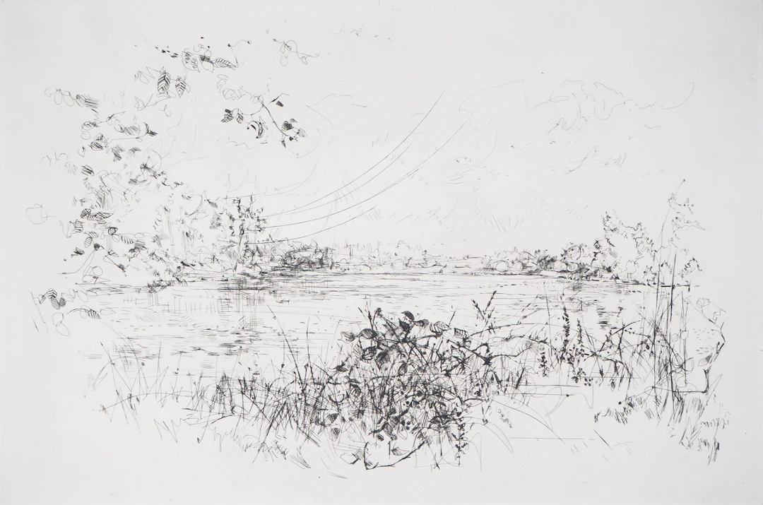 Yves- Jean COMMERE : Vue sur le lac - Gravure originale signée