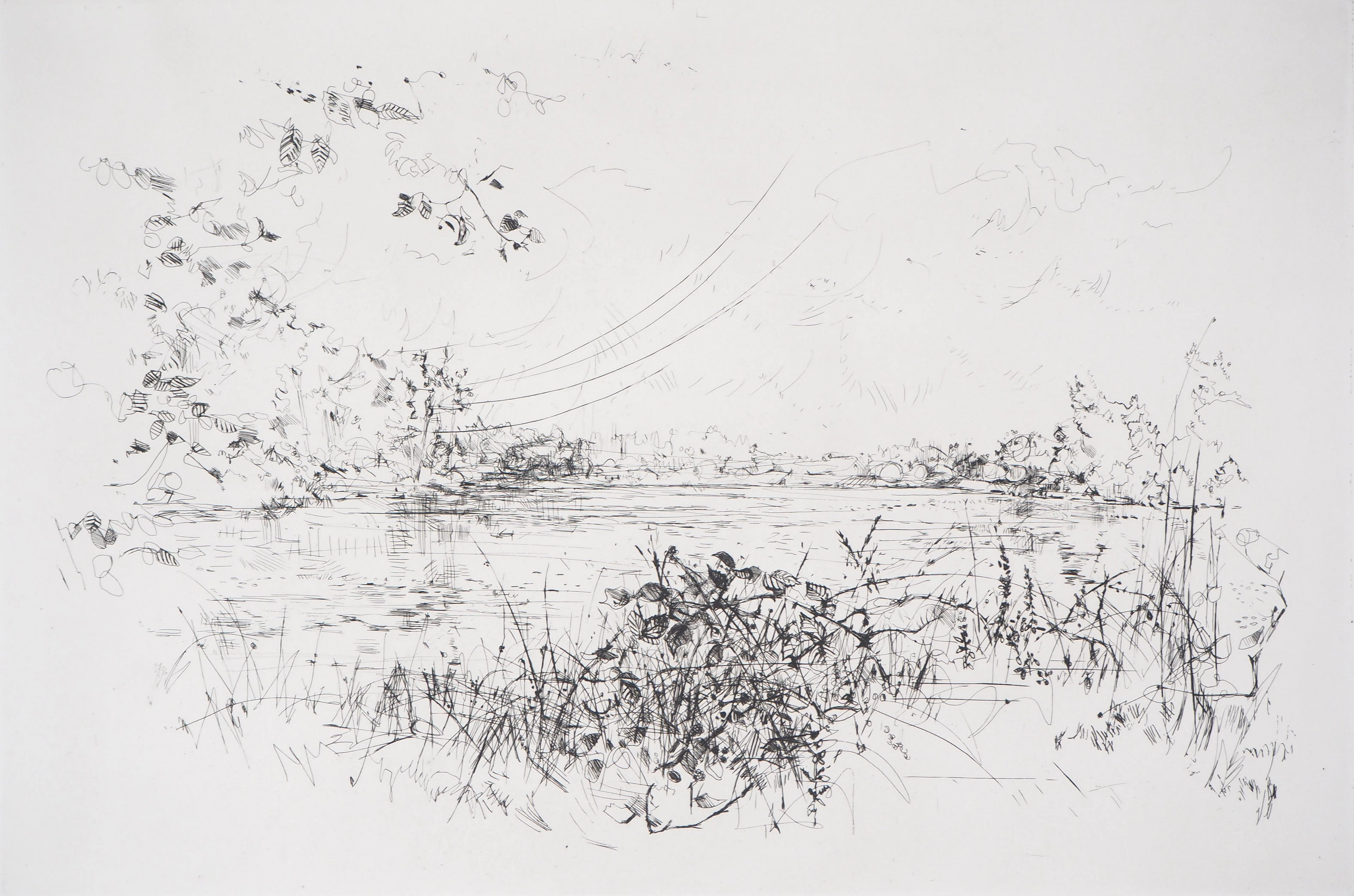 Yves- Jean COMMERE : Vue sur le lac - Gravure originale signée