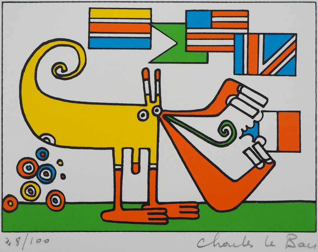 Charles LE BARS - Le mangeur de drapeaux - Sérigraphie signée au crayon