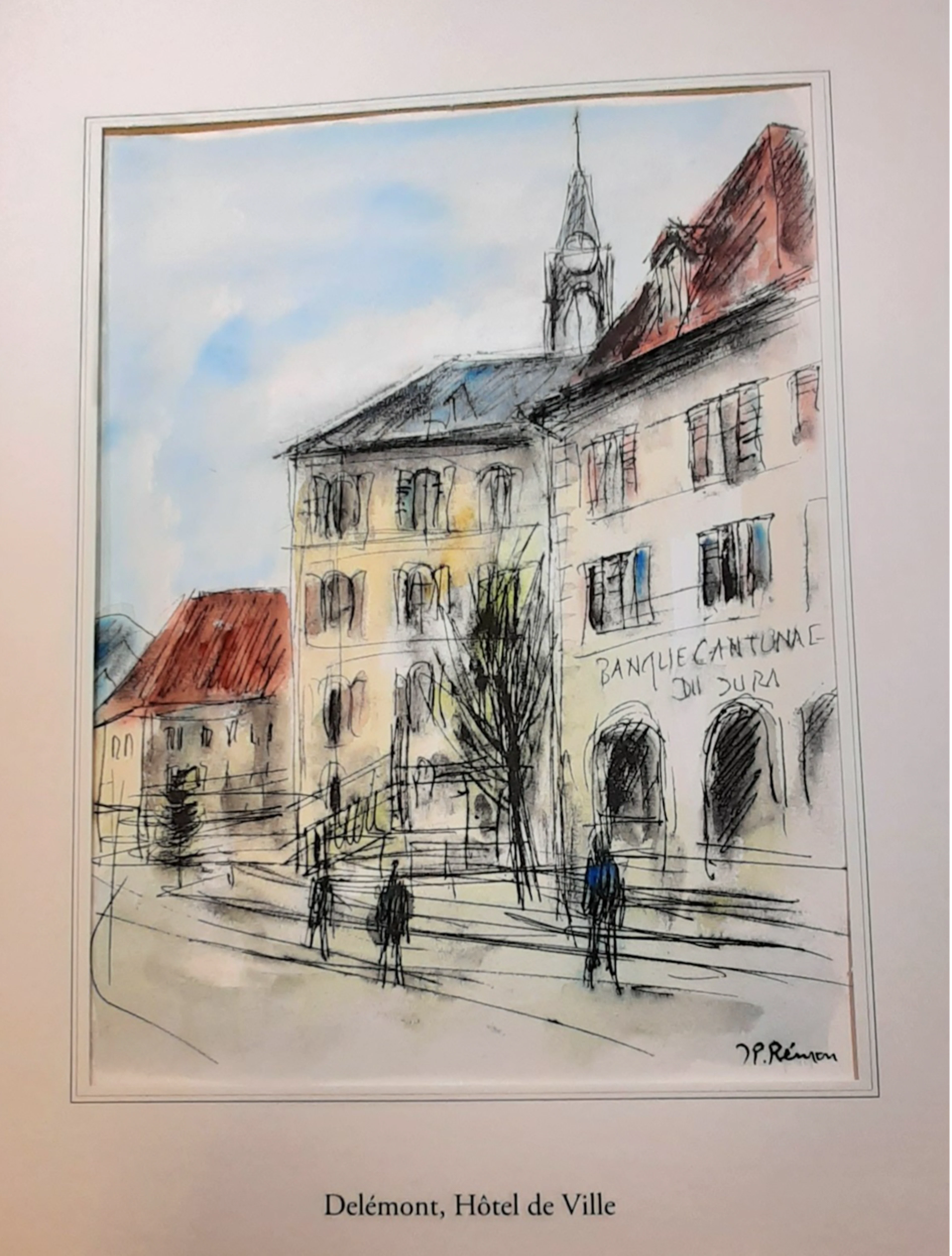 Jean Pierre REMON - Delémont, Hôtel de ville, 2011 - Aquarelle signée