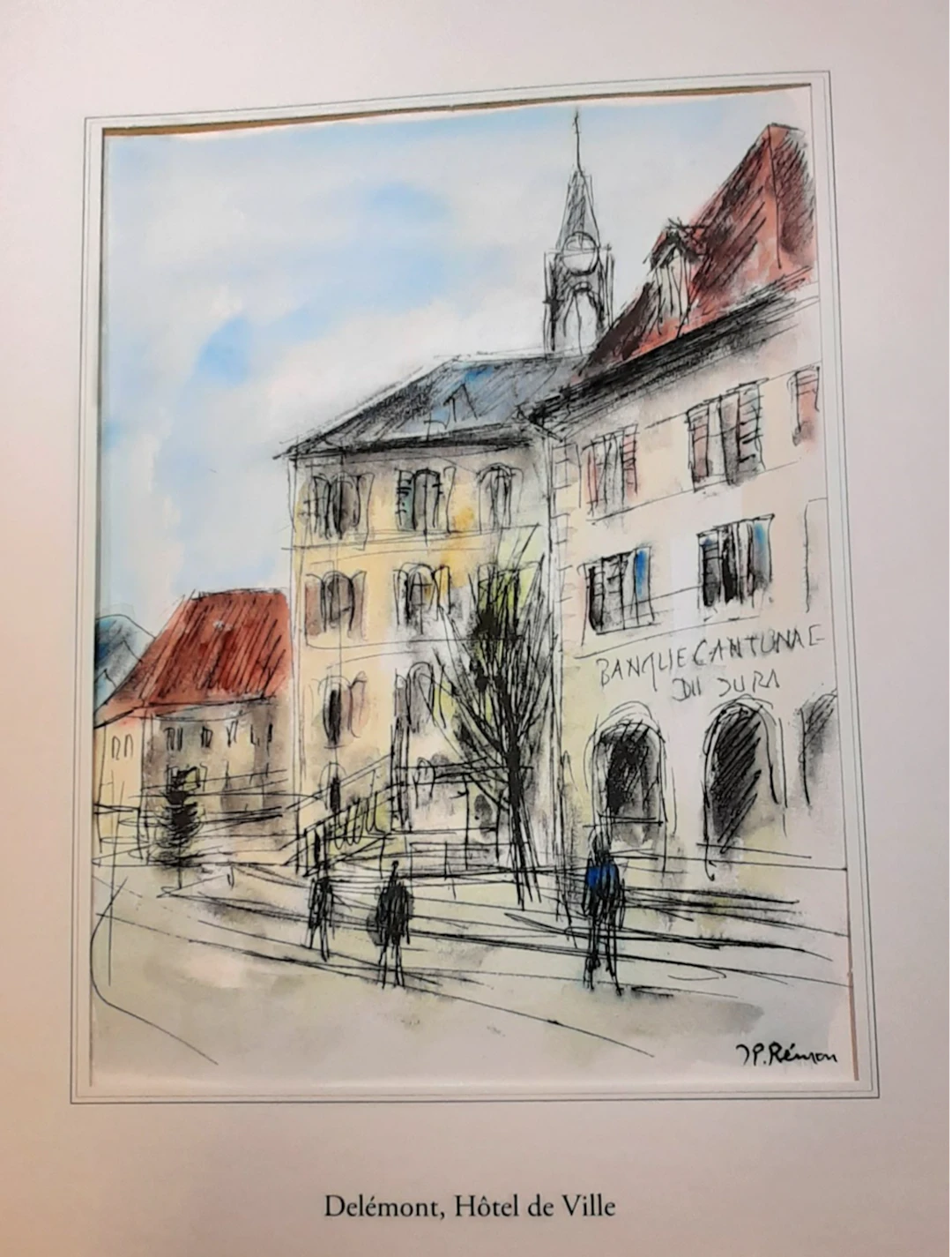 Jean Pierre REMON - Delémont, Hôtel de ville, 2011 - Aquarelle signée