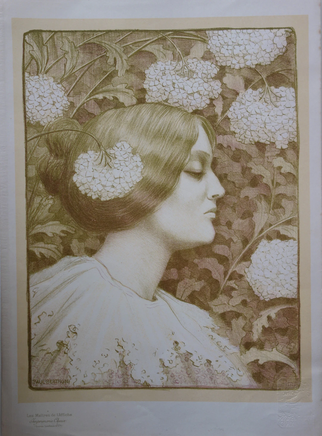 Paul Berthon - Femme aux fleurs, Lithographie originale (1896-1900)