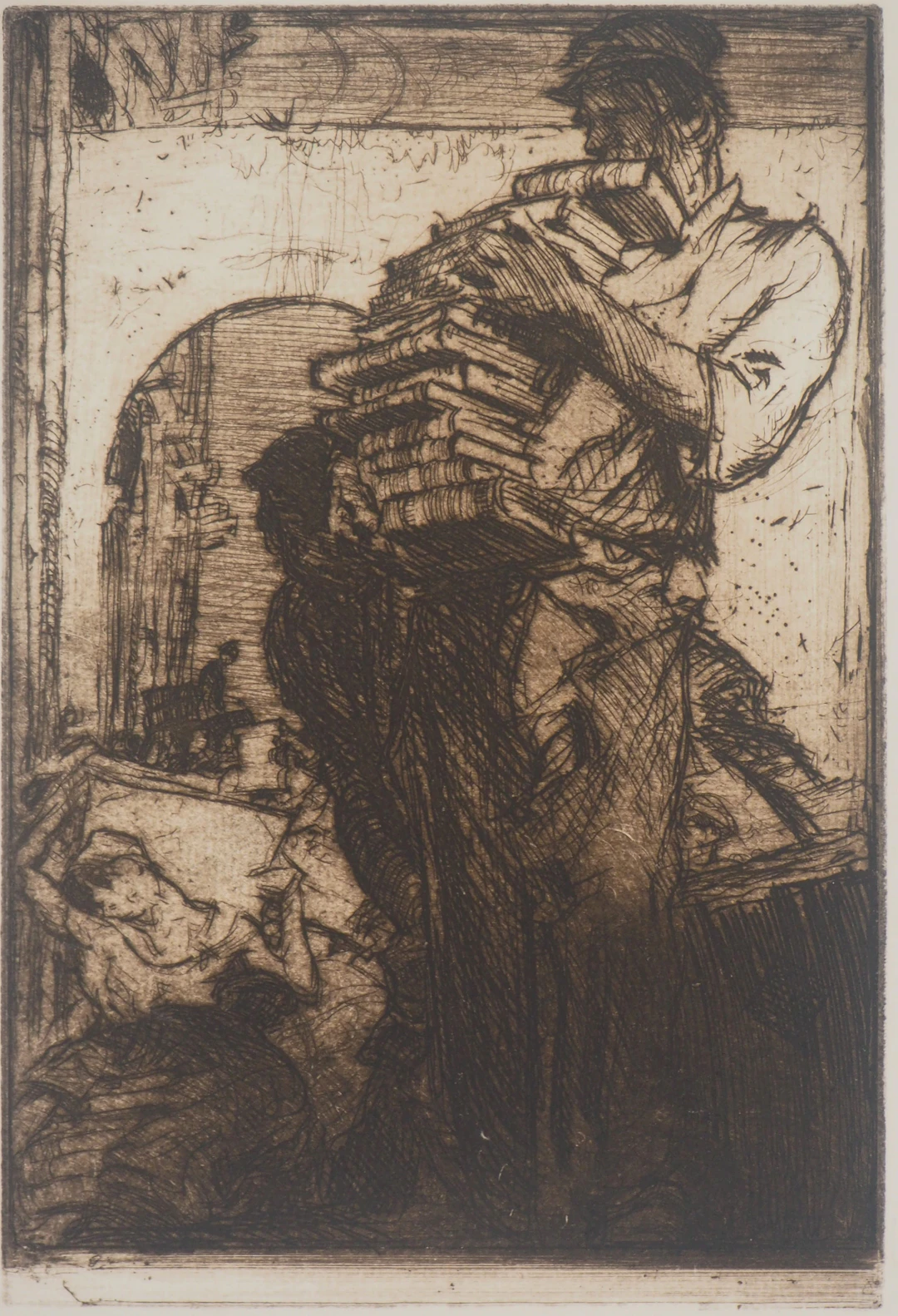 Frank Brangwyn - Homme portant des livres, 1912 - Gravure originale