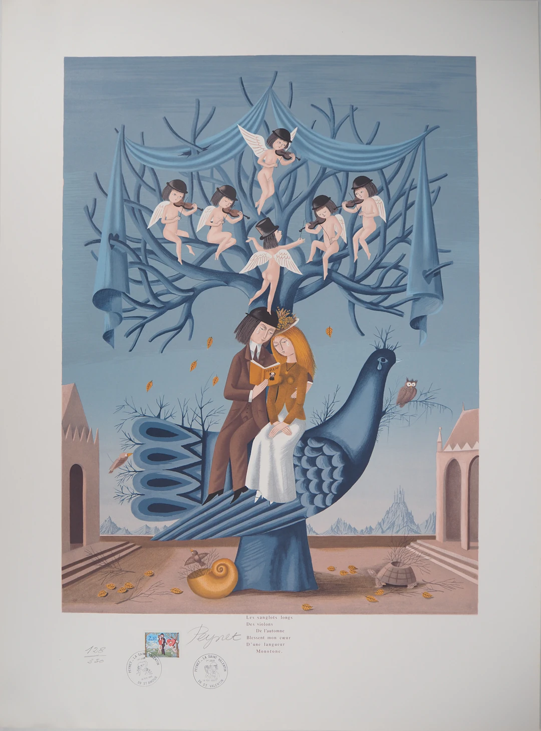 Raymond Peynet - Les amoureux : les violons de l'automne - Lithographie