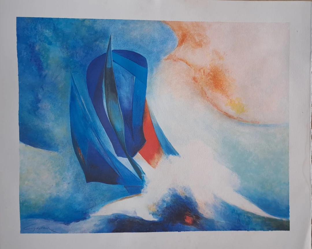 Claude Gaveau - Le voilier - Lithographie originale signée