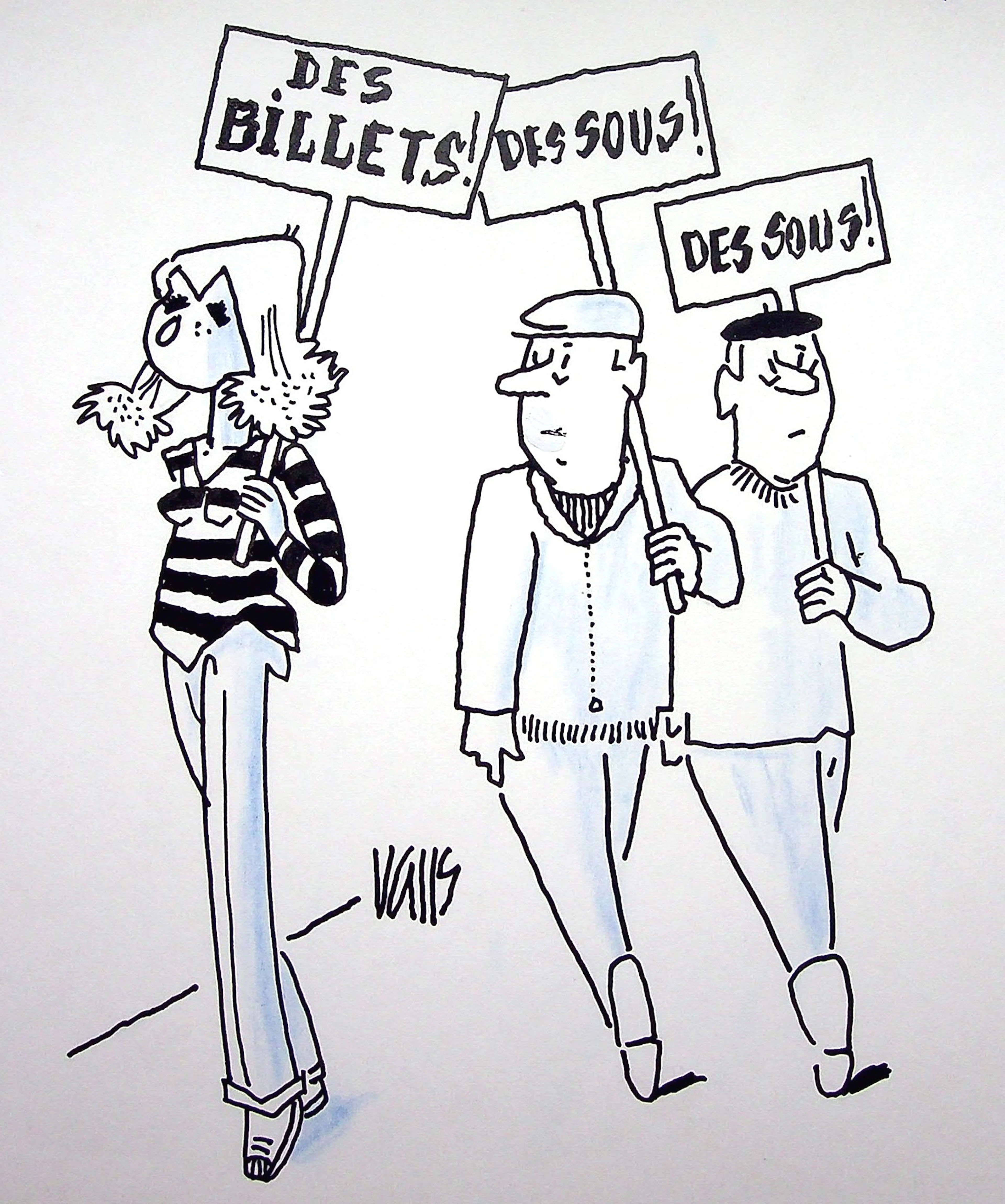 Guy VALLS : Des billets et des sous - Dessin original signé