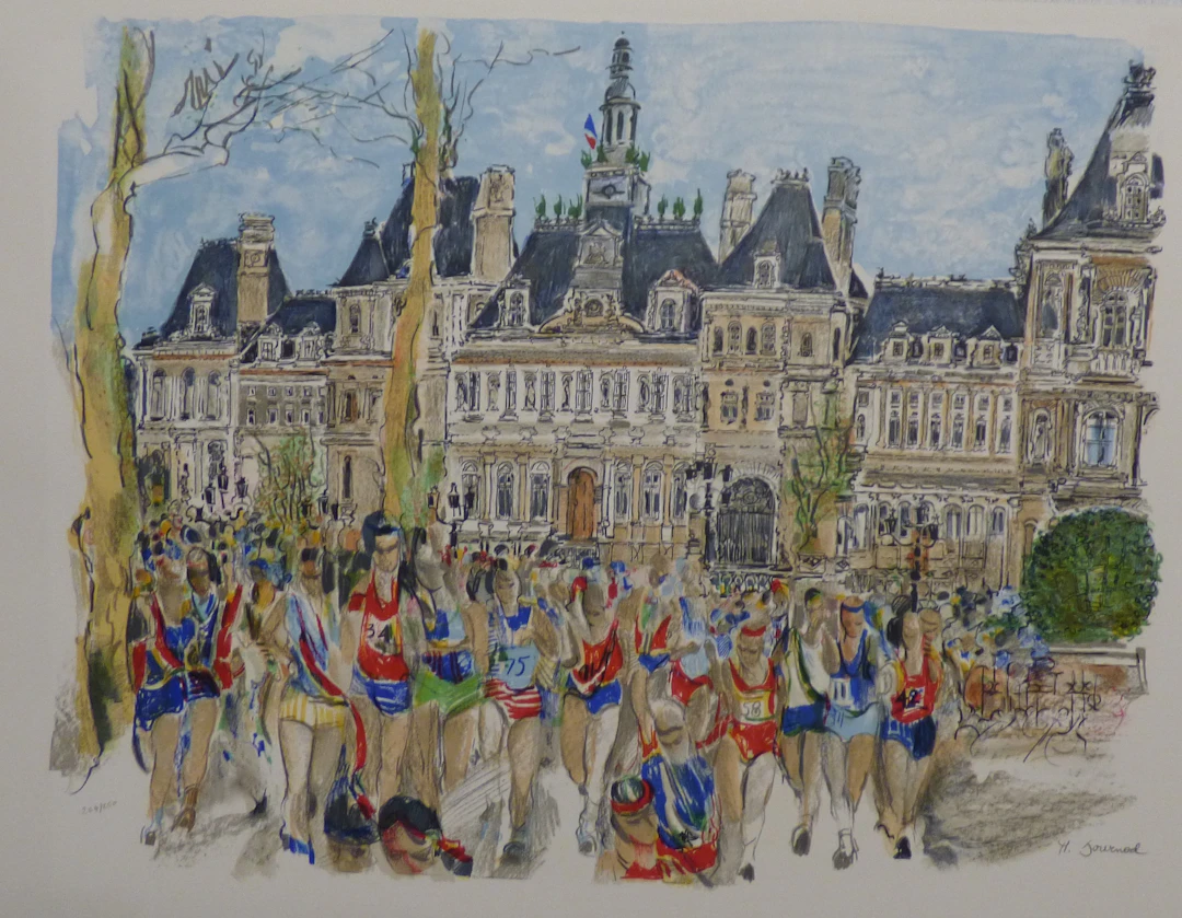 Monique JOURNOD - Le Marathon de Paris - Lithographie originale signée