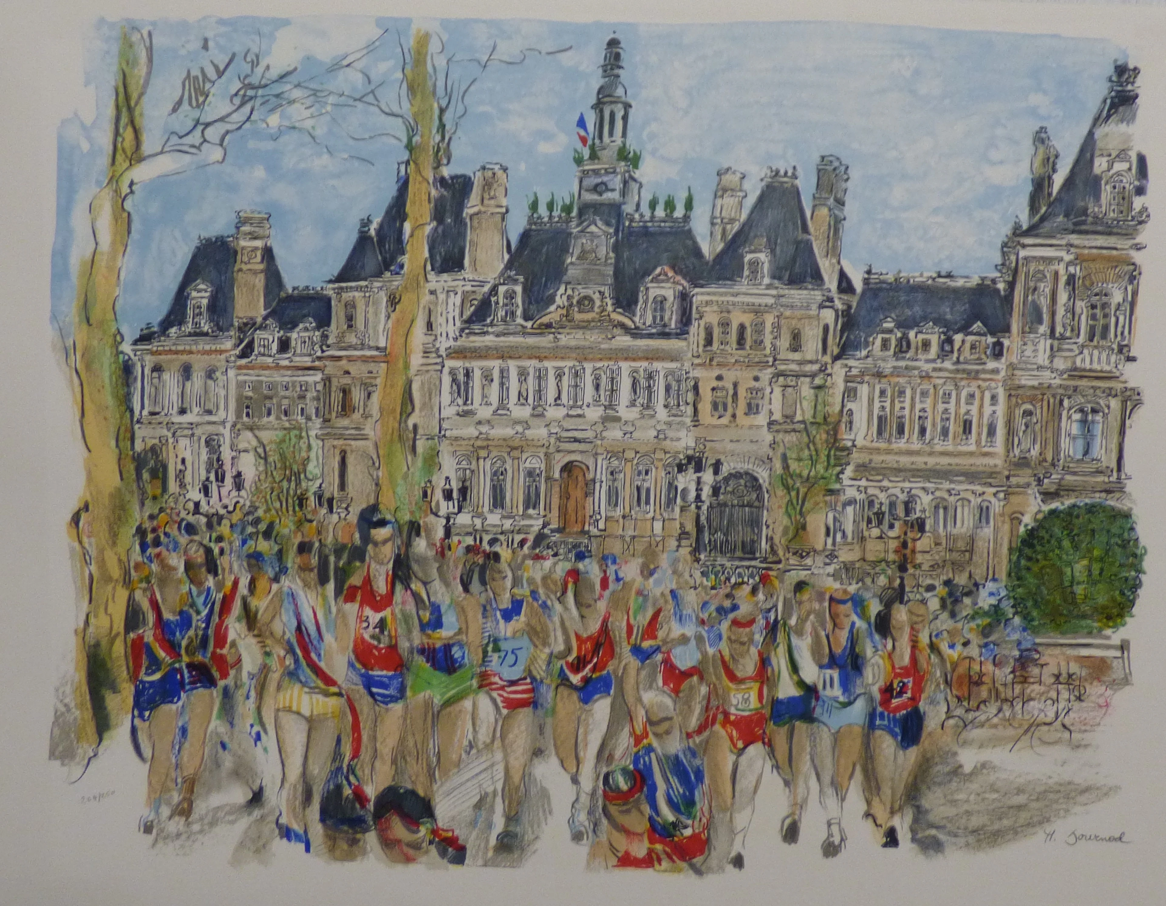 Monique JOURNOD - Le Marathon de Paris - Lithographie originale signée