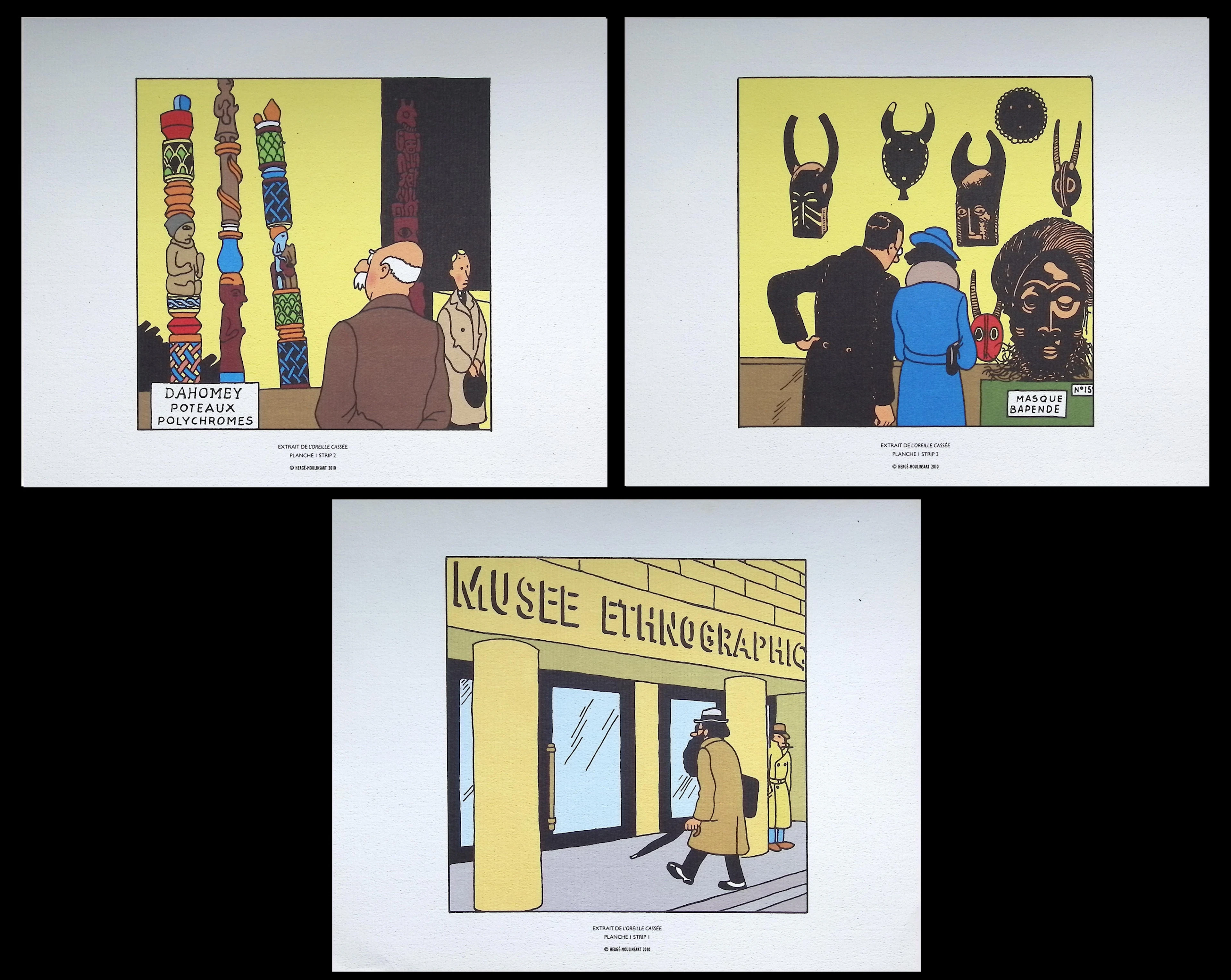 HERGE : L’oreille cassée, 2010, 3 lithographies Ex Libris