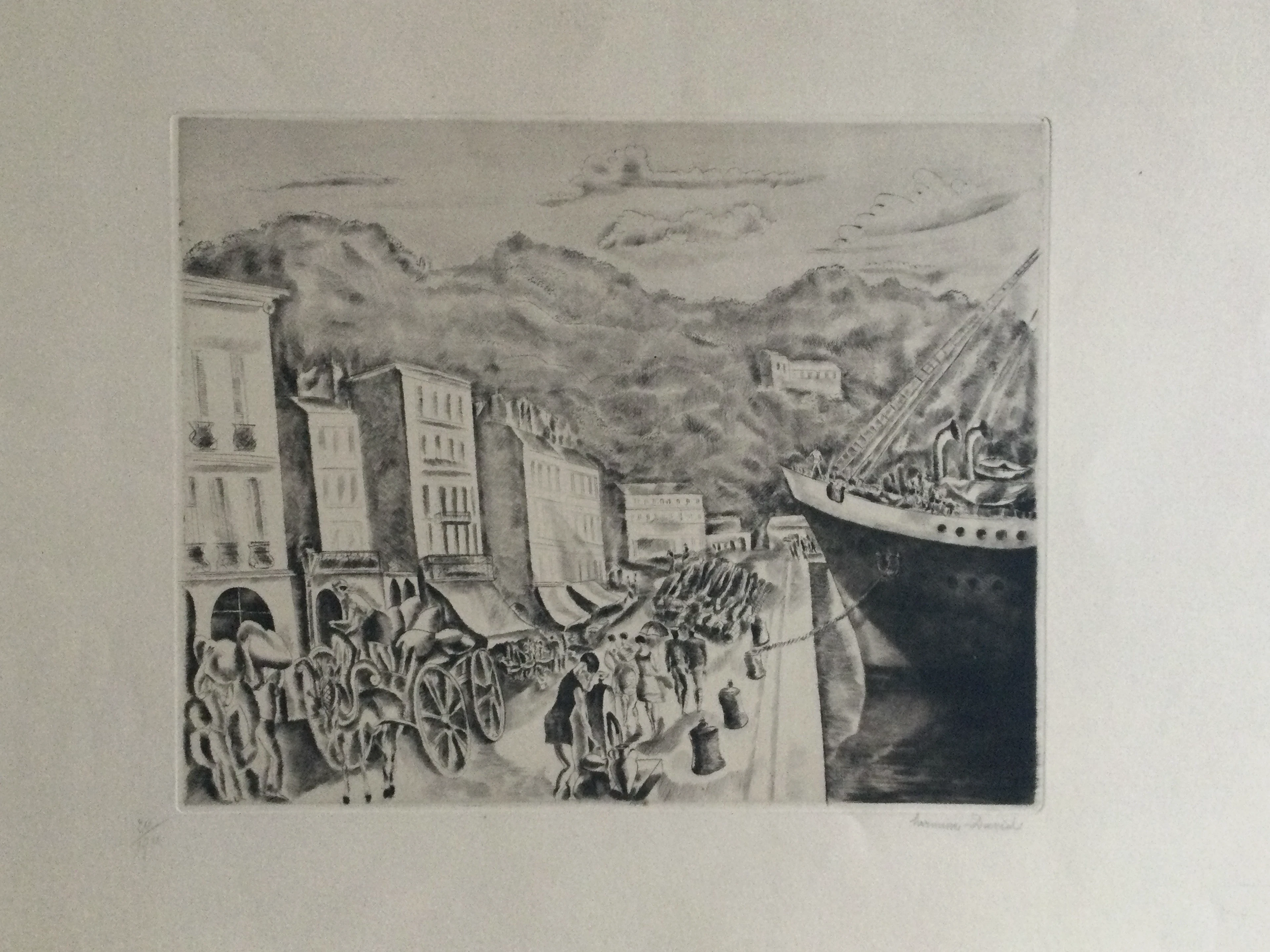 Hermine DAVID - Le port de Villefranche-sur-mer , vers 1930 - Gravure