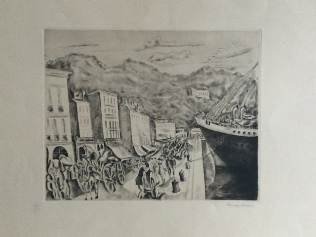 Hermine DAVID - Le port de Villefranche-sur-mer , vers 1930 - Gravure
