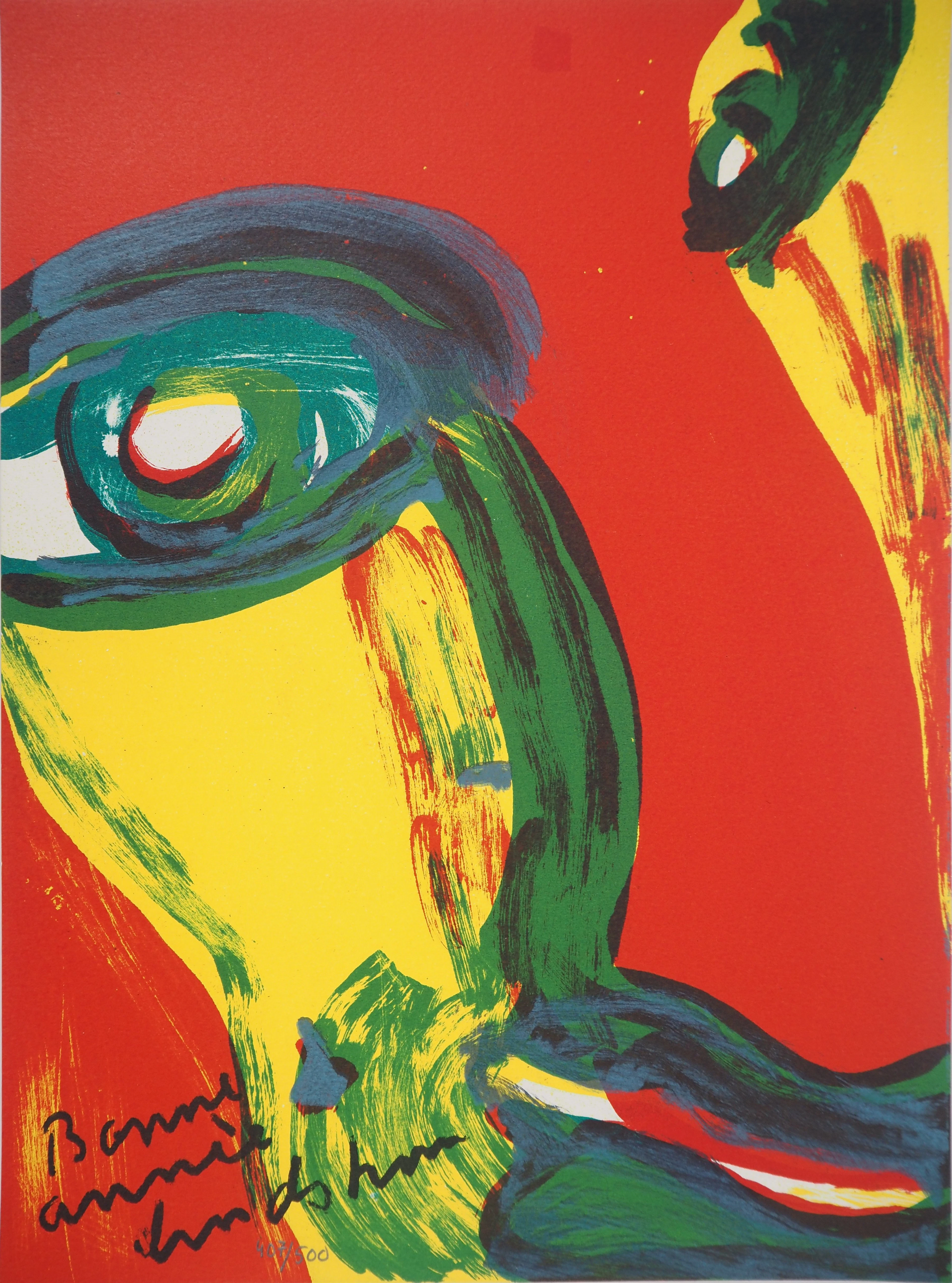Bengt Lindström - Portrait fauve - Lithographie originale, signée