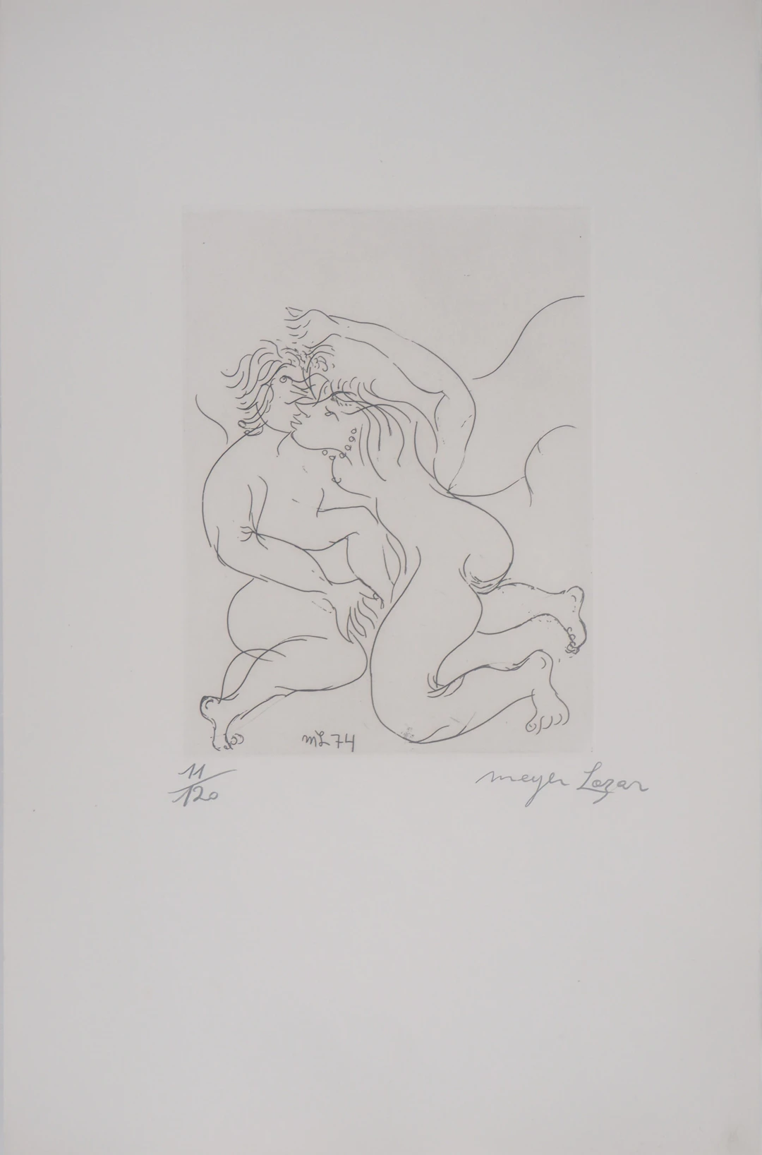 Meyer LAZAR : Etreinte amoureuse, Gravure originale signée