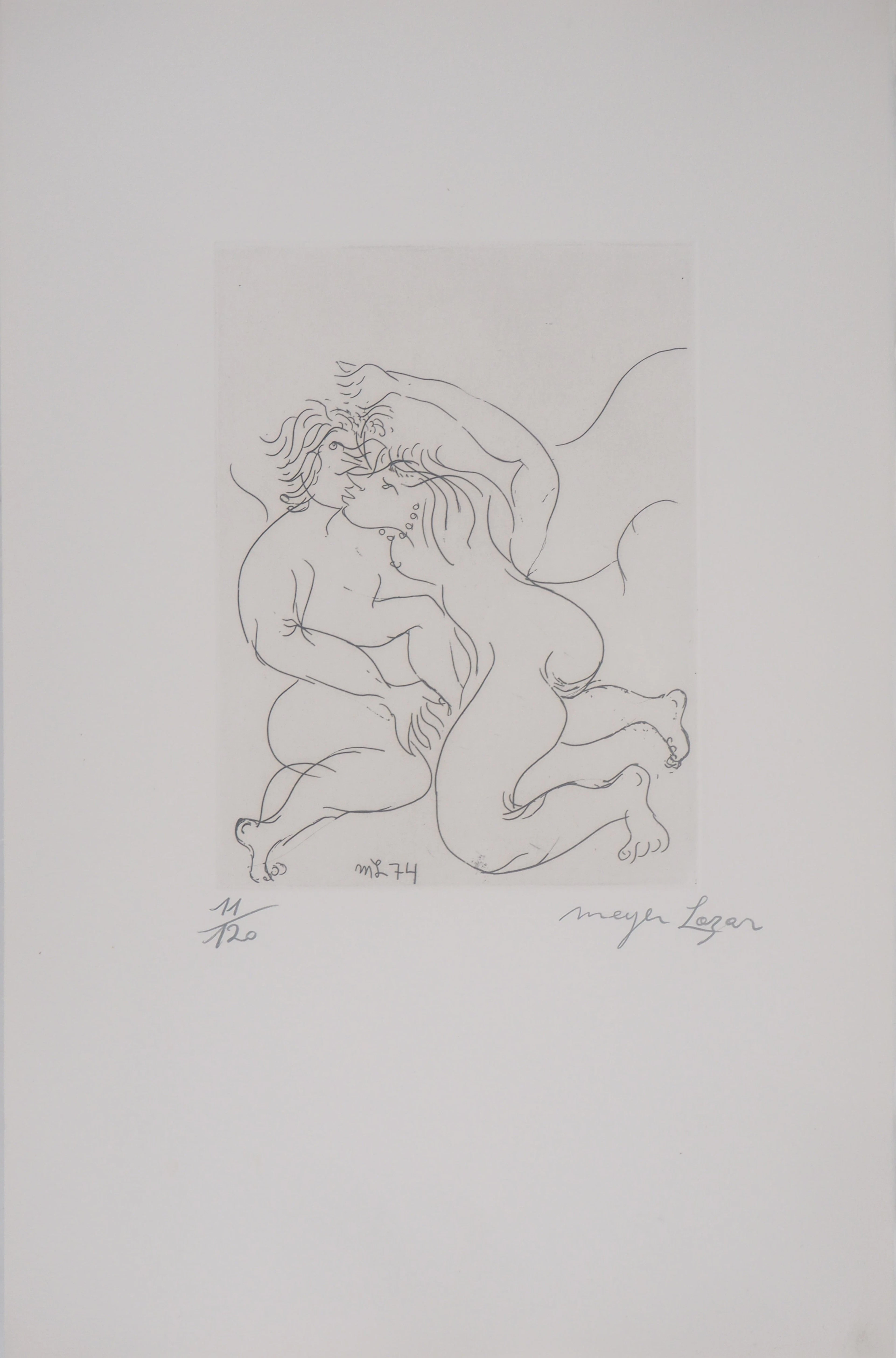 Meyer LAZAR : Etreinte amoureuse, Gravure originale signée