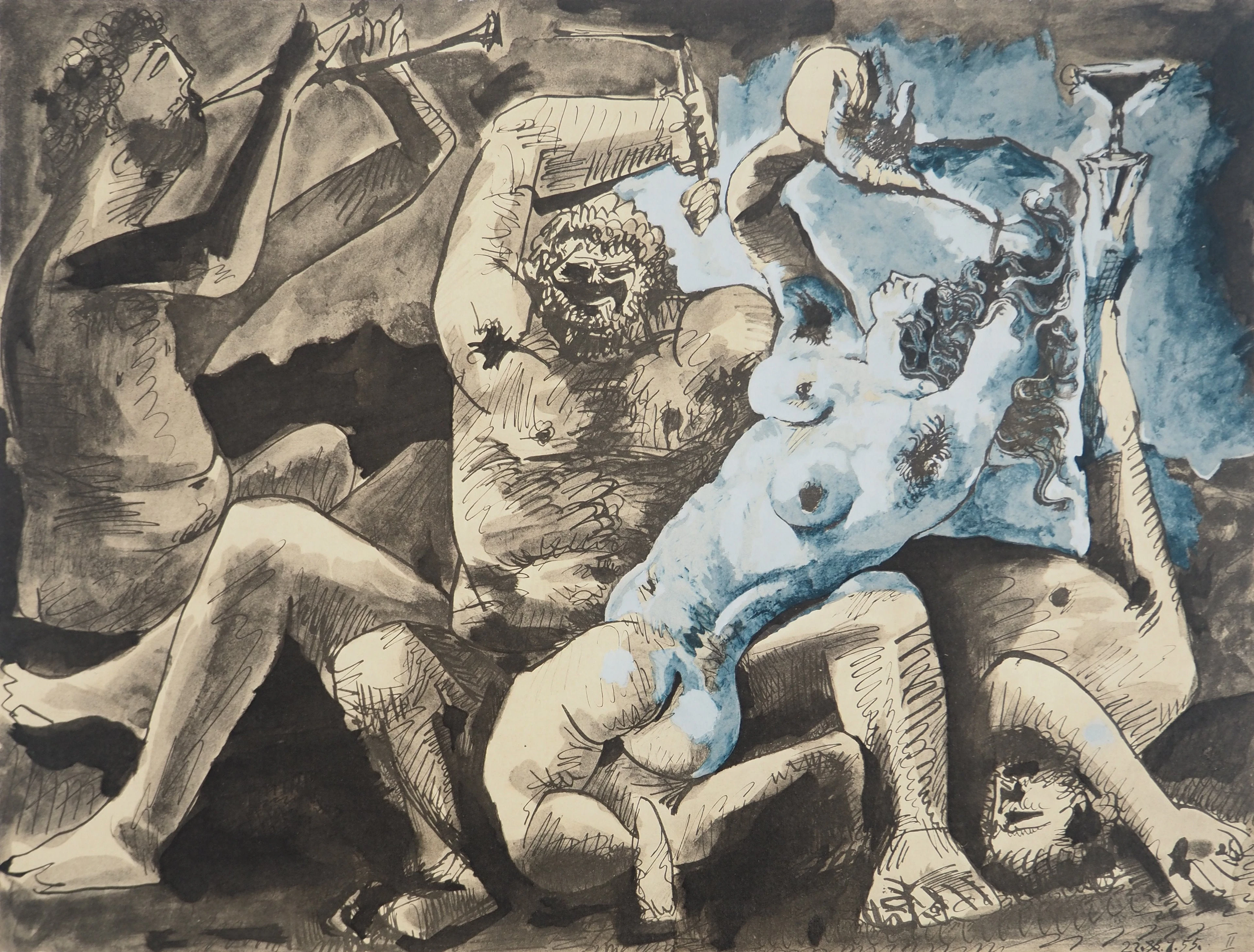 Pablo PICASSO : Bacchanale, Lithographie et pochoir
