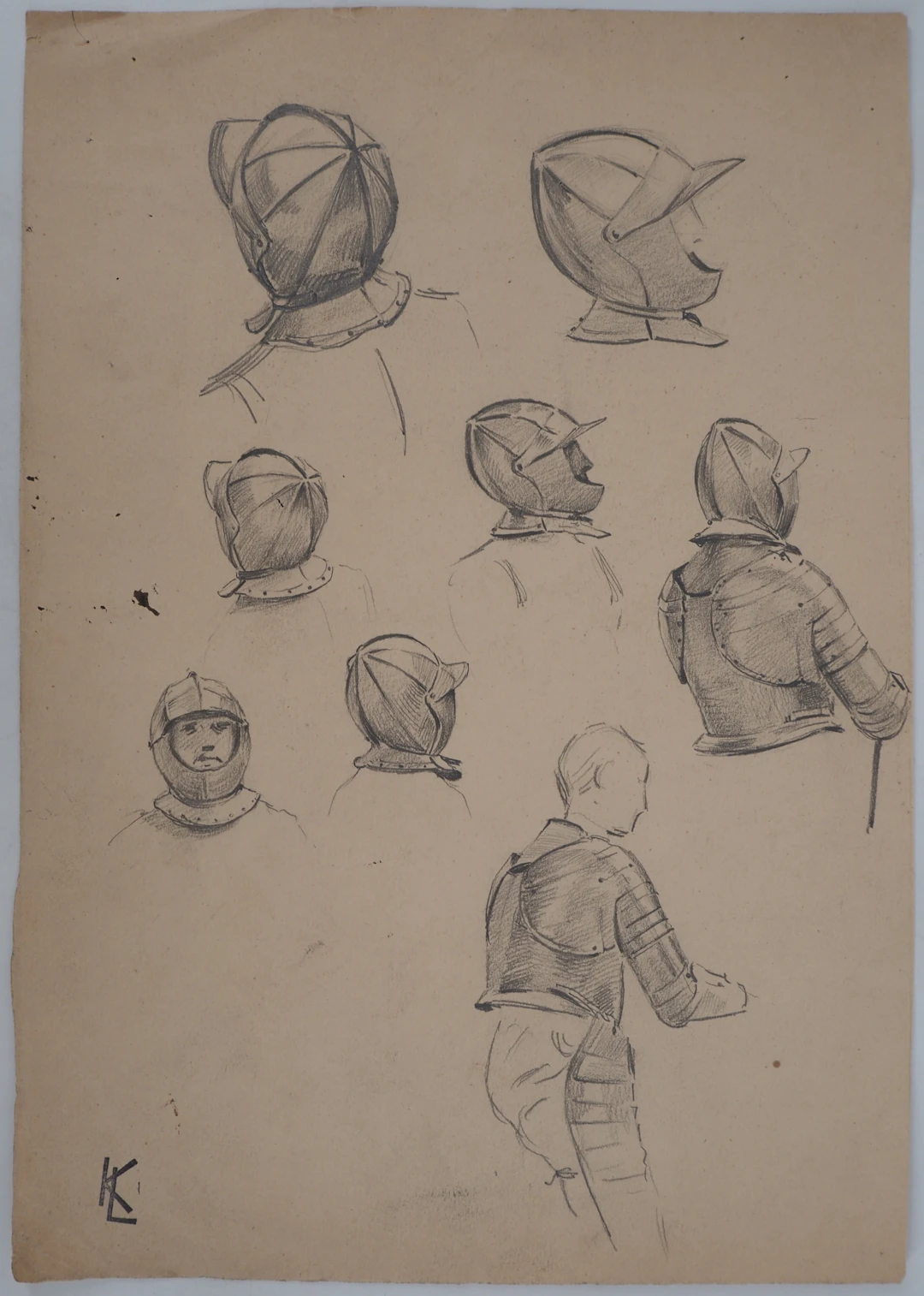 Léopold Franz KOWALSKI: Étude du casque, dessin original