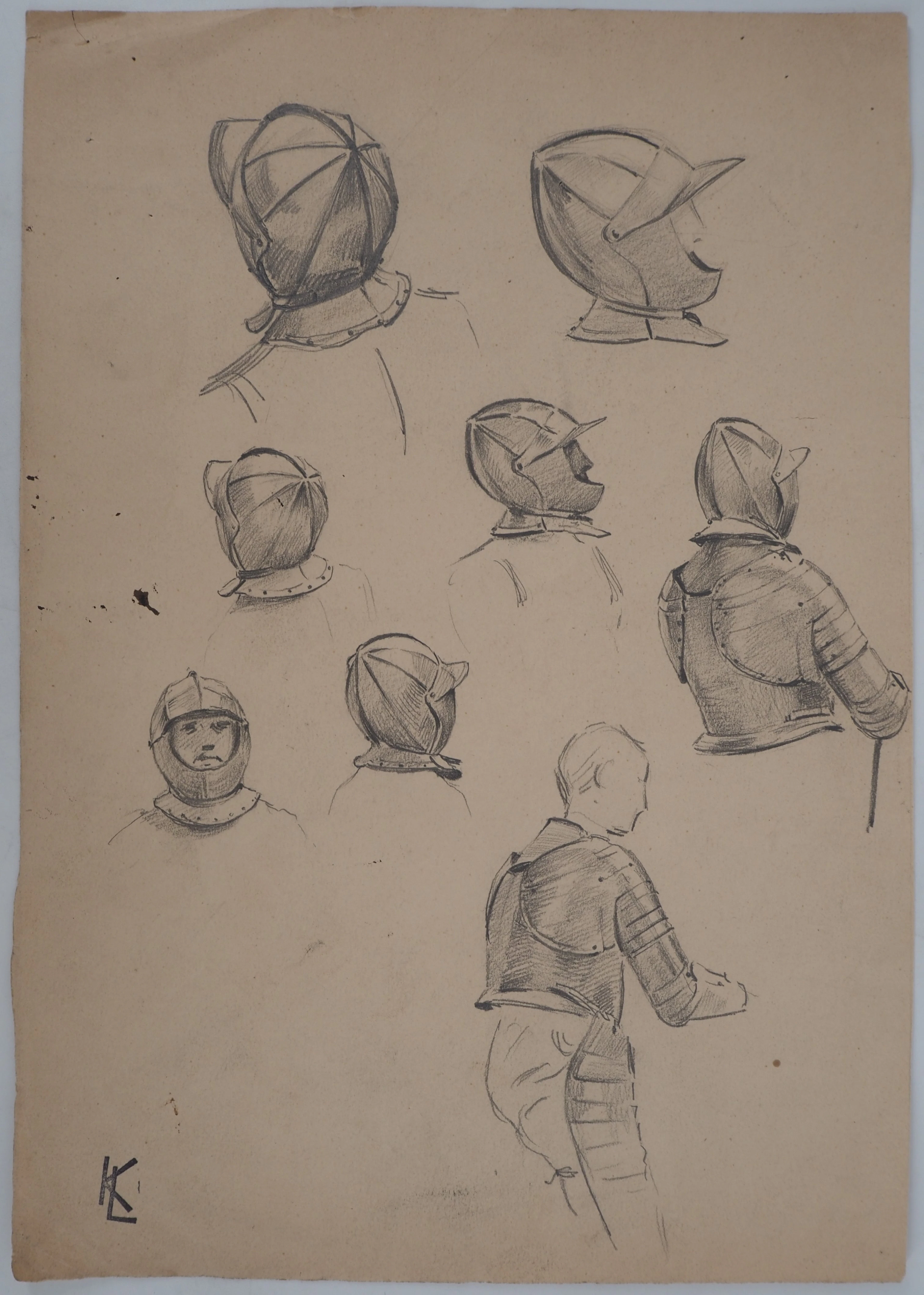 Léopold Franz KOWALSKI: Étude du casque, dessin original