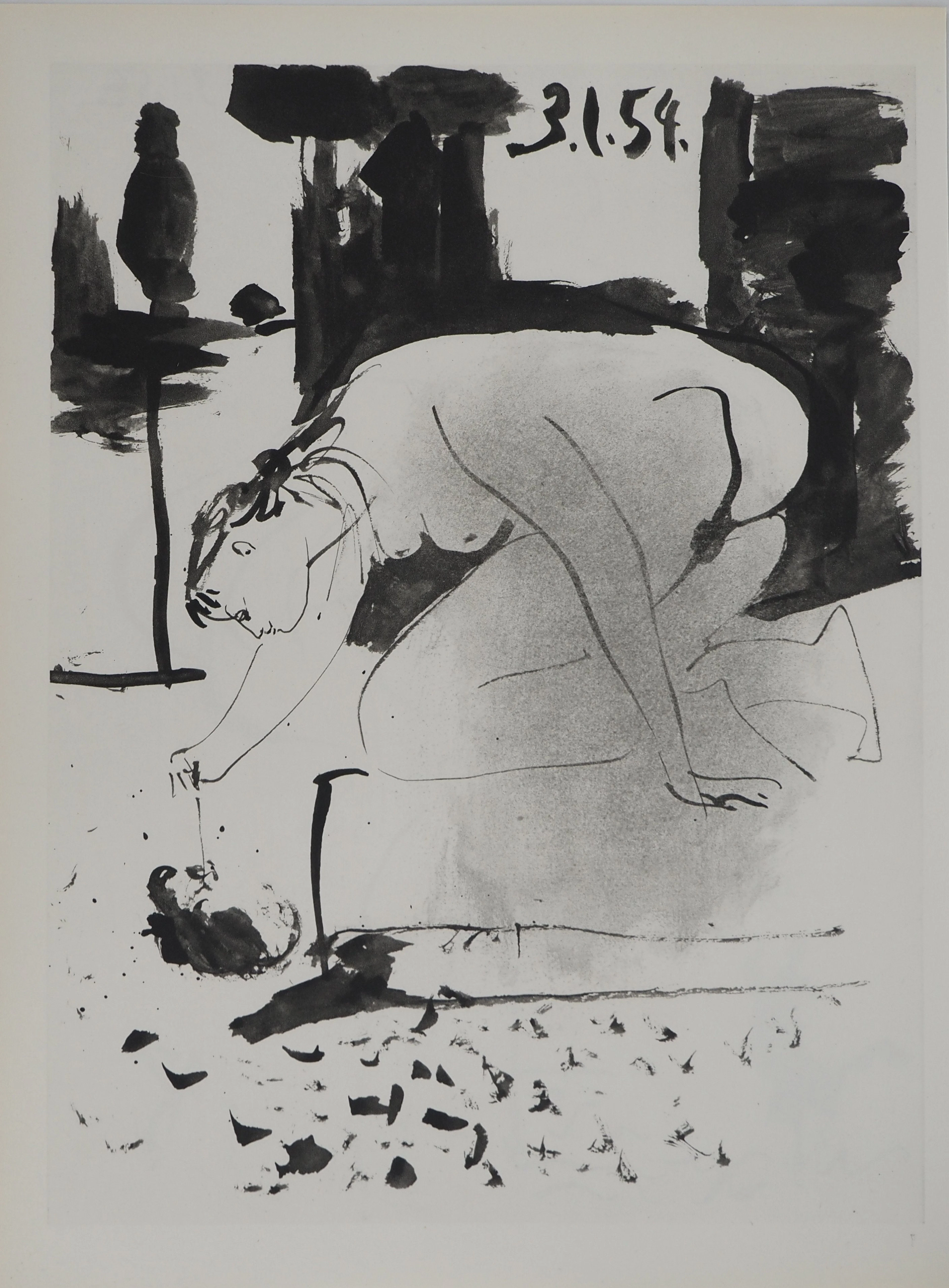 Pablo PICASSO : Comédie Humaine, La muse distraite dans l'atelier, Héliogravure