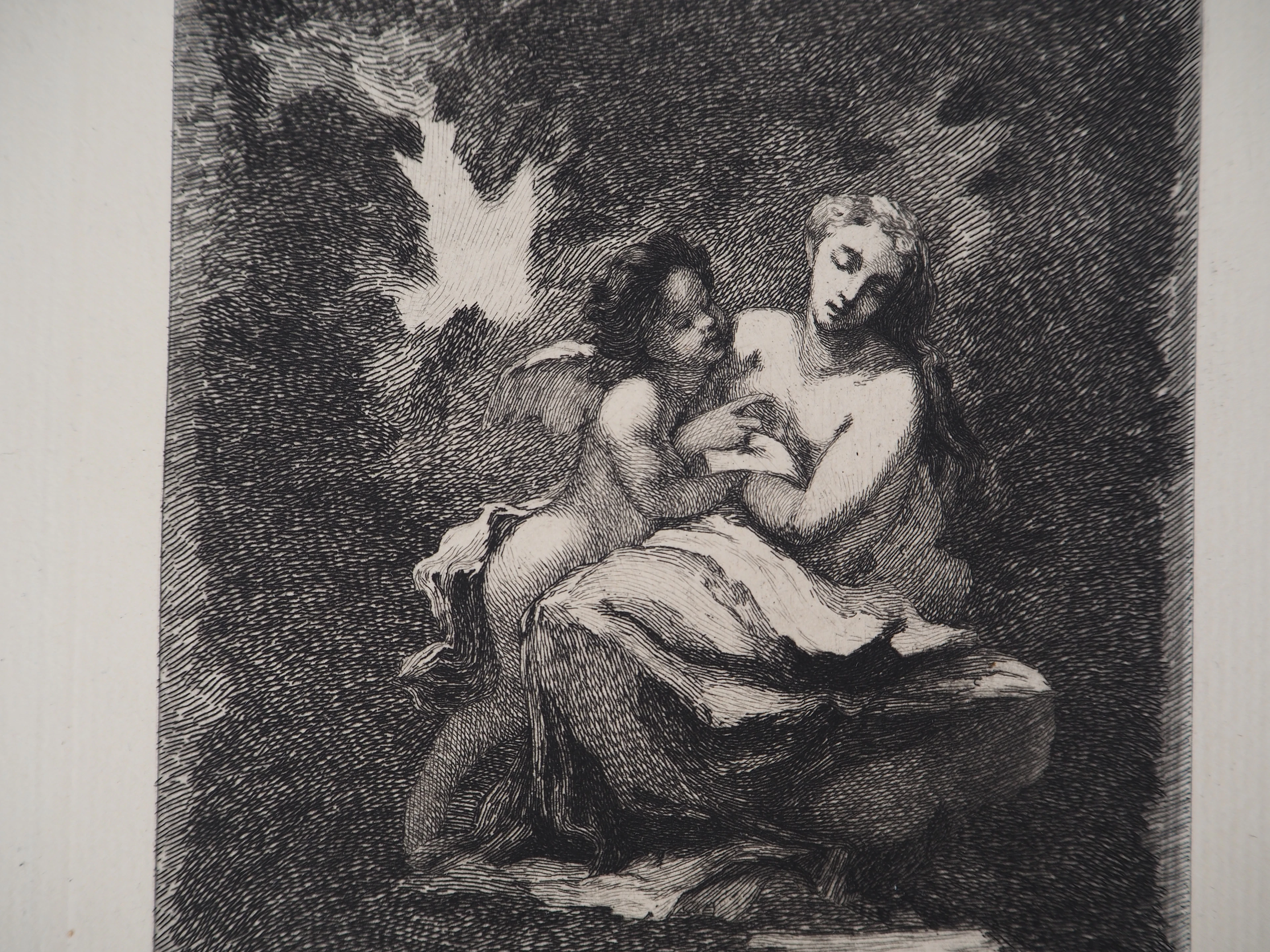 Narcisse DIAZ de la PENA : Nymphe et amour - Gravure, Signée #Durand