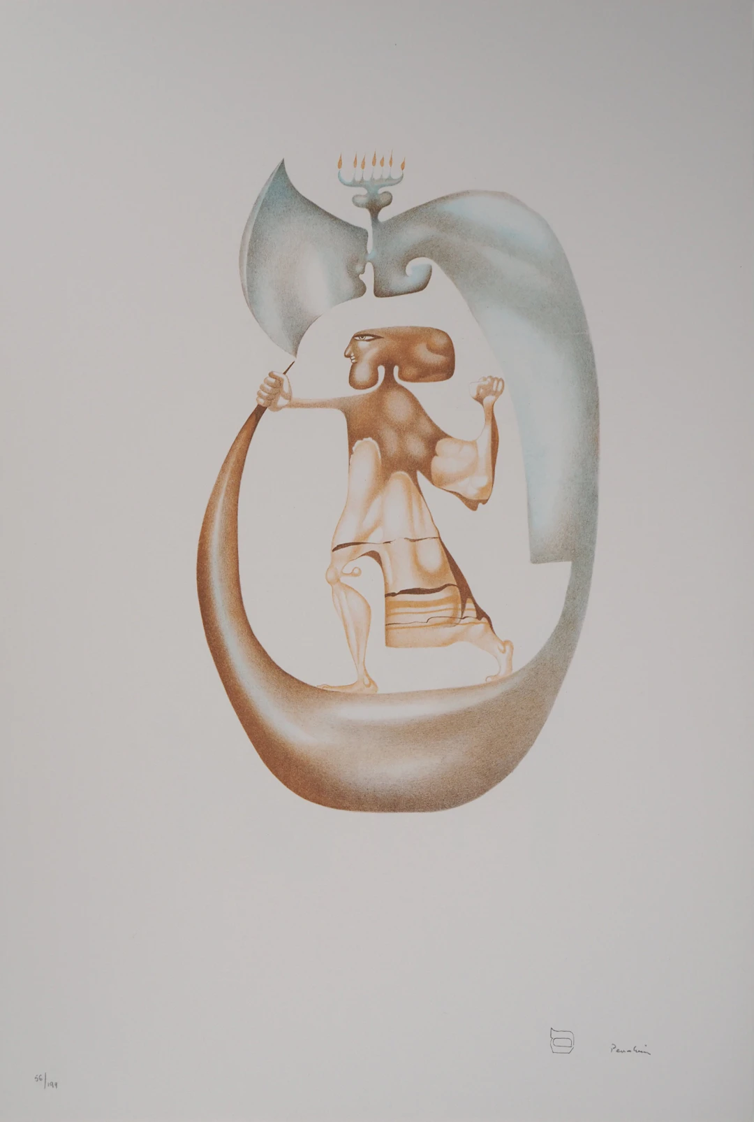 Jules PERAHIM : L’alphabet Hébreu, Homme à la Menorah, Lithographie