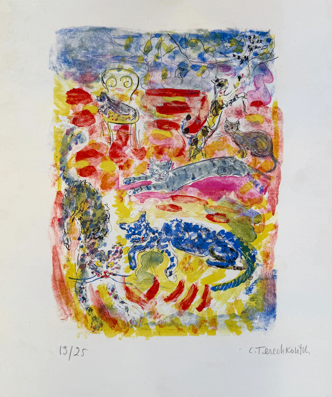 Constantin Terechkovitch - Les chats - Lithographie originale signée