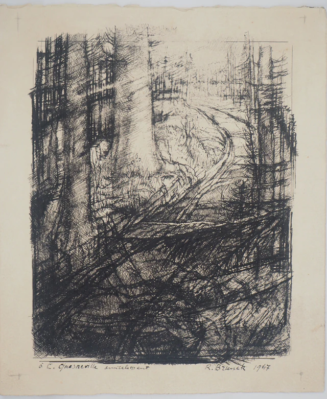 Richard Brunck - Chemin de forêt, 1947 - Dessin original signé
