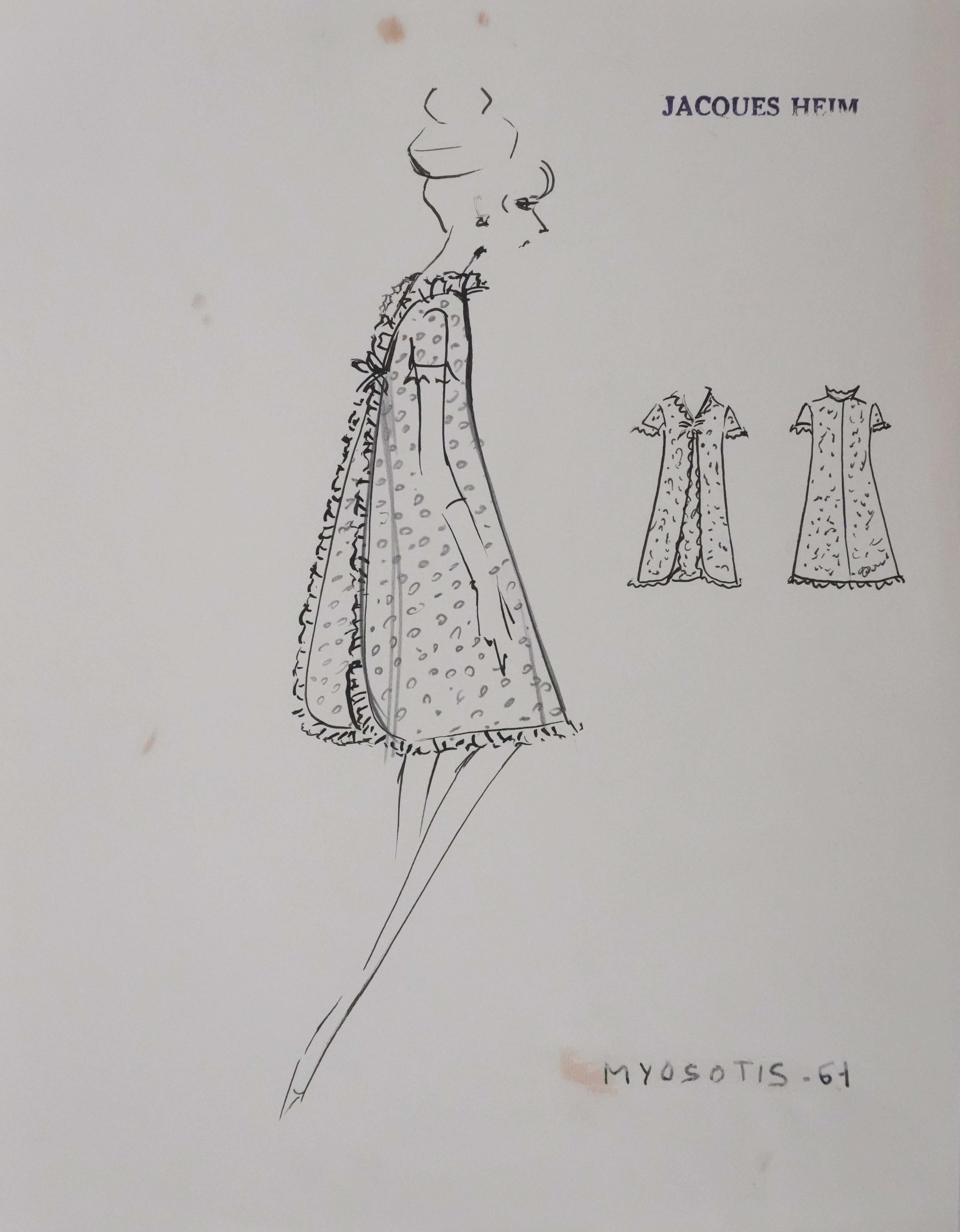 Jacques HEIM : Robe Myosotis, Dessin original signé