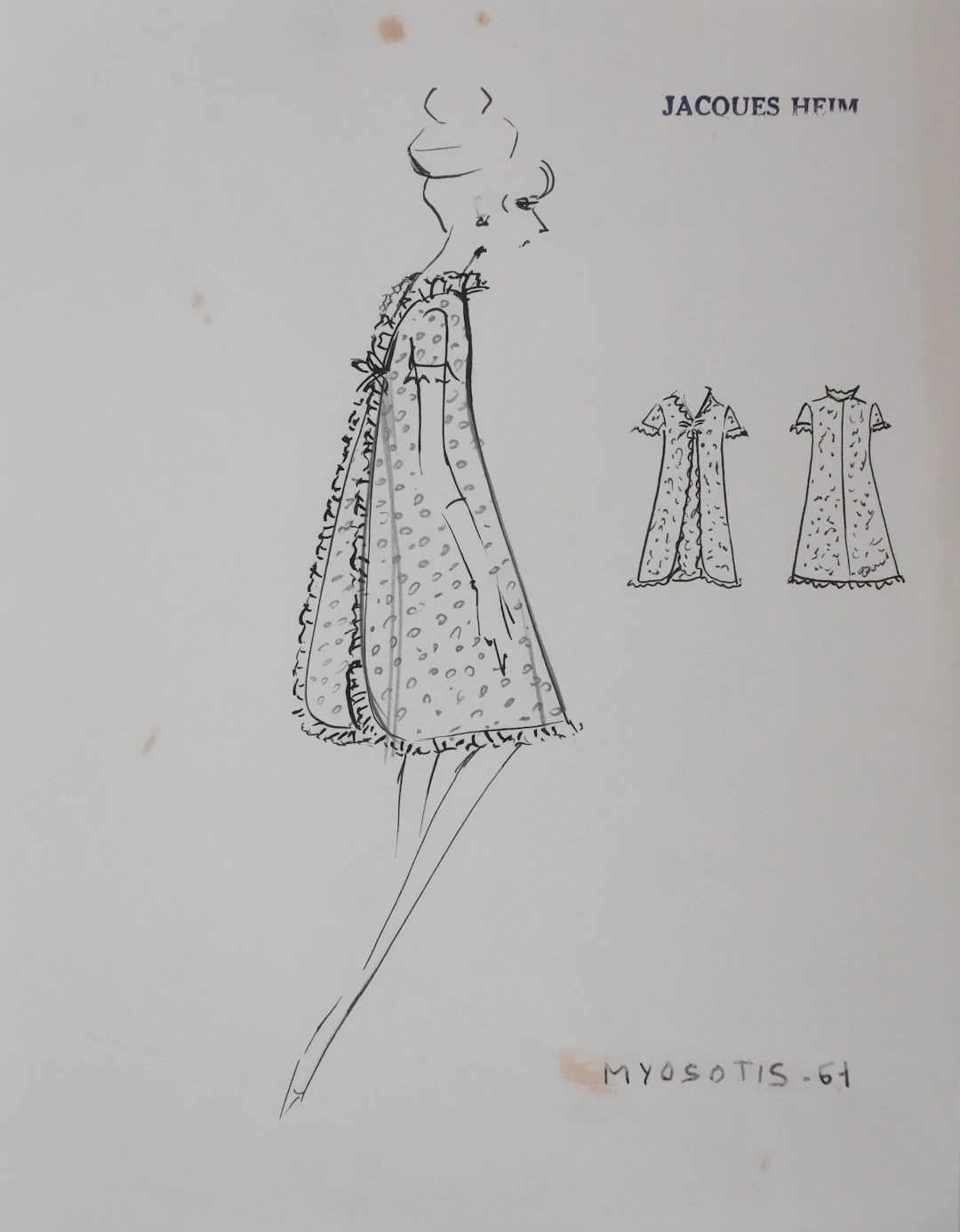 Jacques HEIM : Robe Myosotis, Dessin original signé