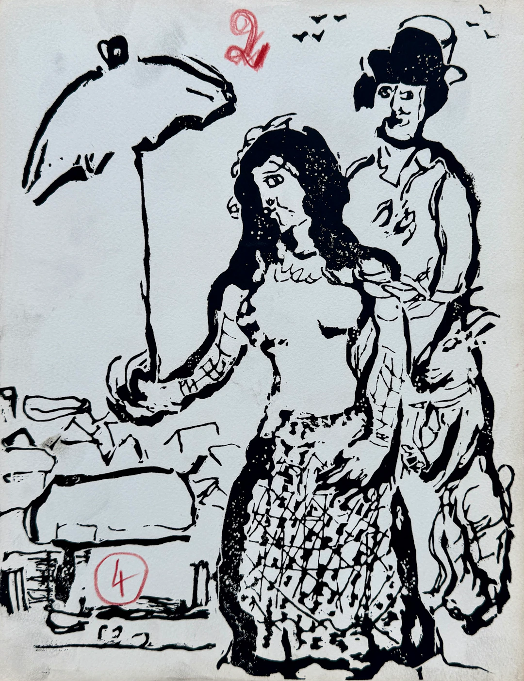 Marc Chagall - Le couple - Gravure sur bois originale - Epreuve d’essai