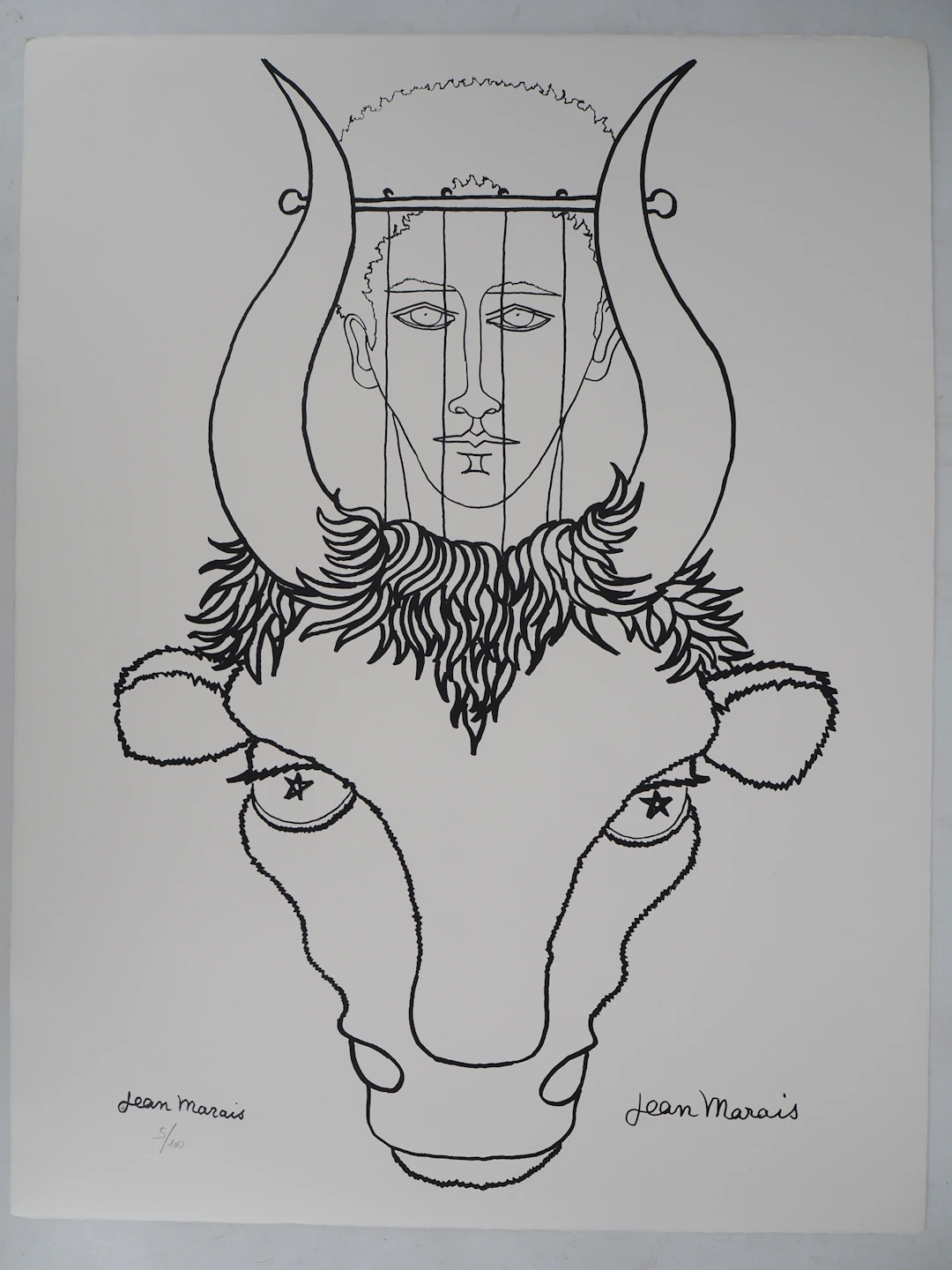 Jean MARAIS - Musicien à la harpe et sa chèvre - Lithographie originale signée