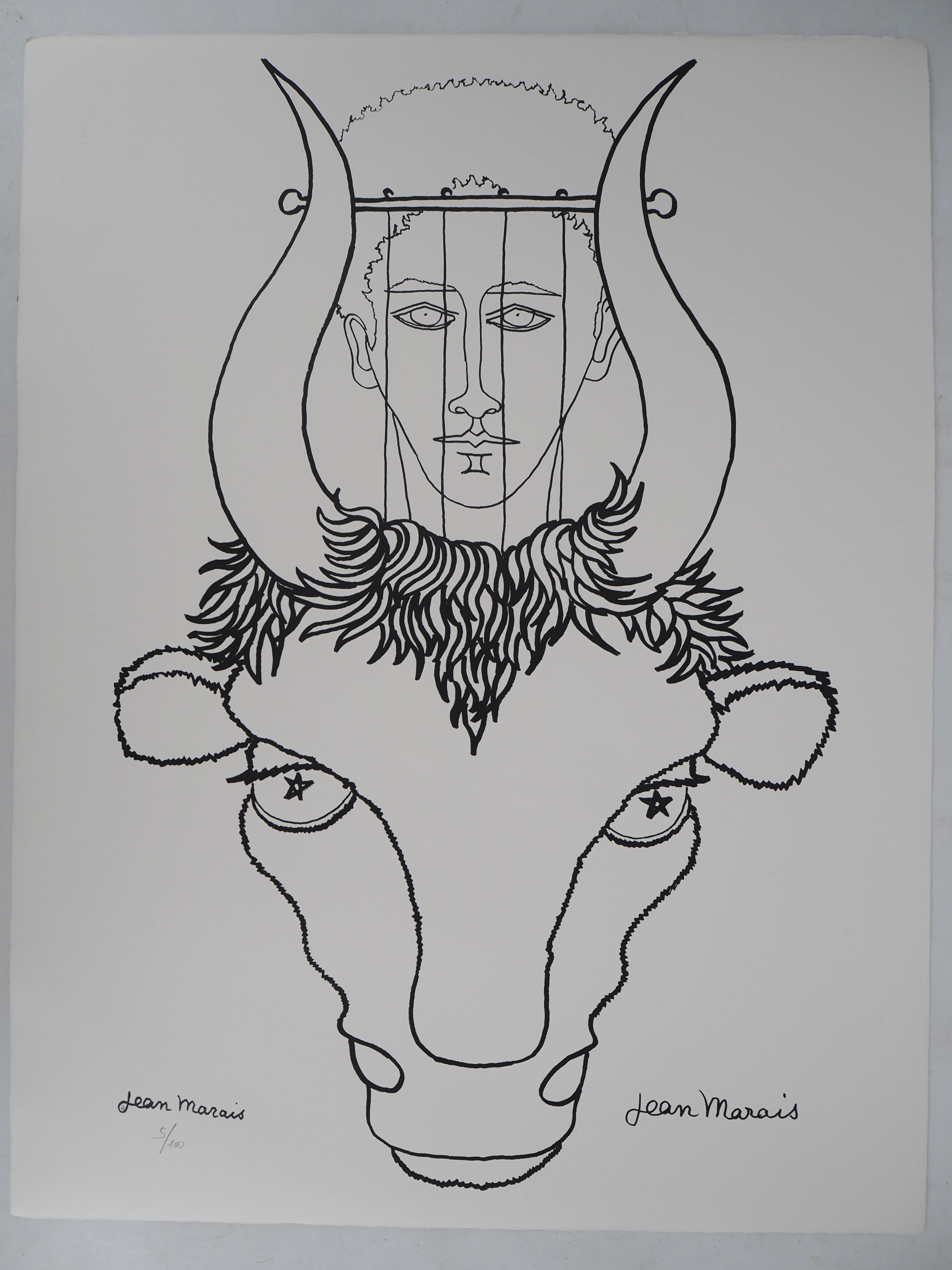 Jean MARAIS - Musicien à la harpe et sa chèvre - Lithographie originale signée