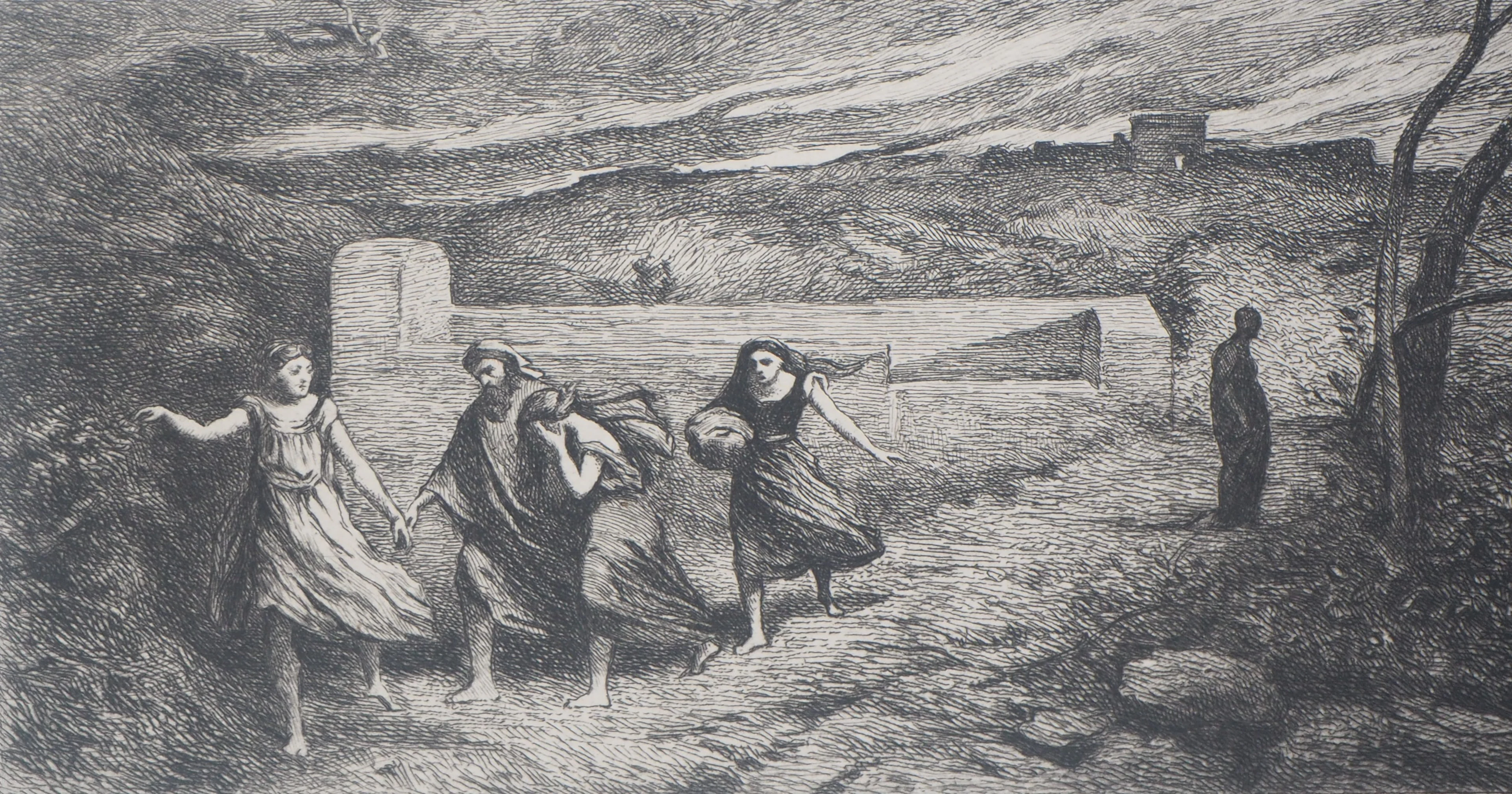 JB Camille COROT (d’après) Incendie de Sodome - Gravure d’après peinture
